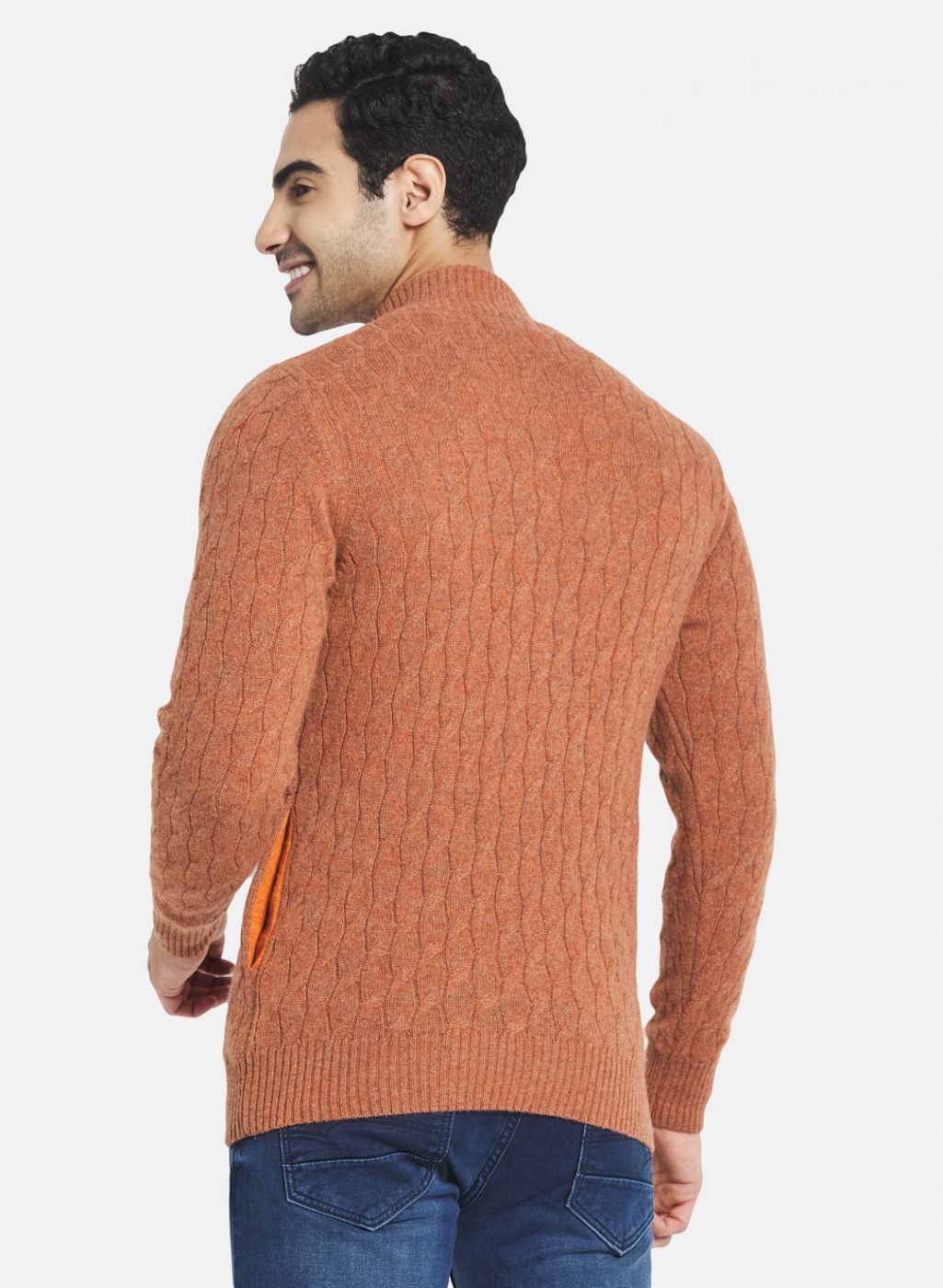 Men Orange Self Design Pullover