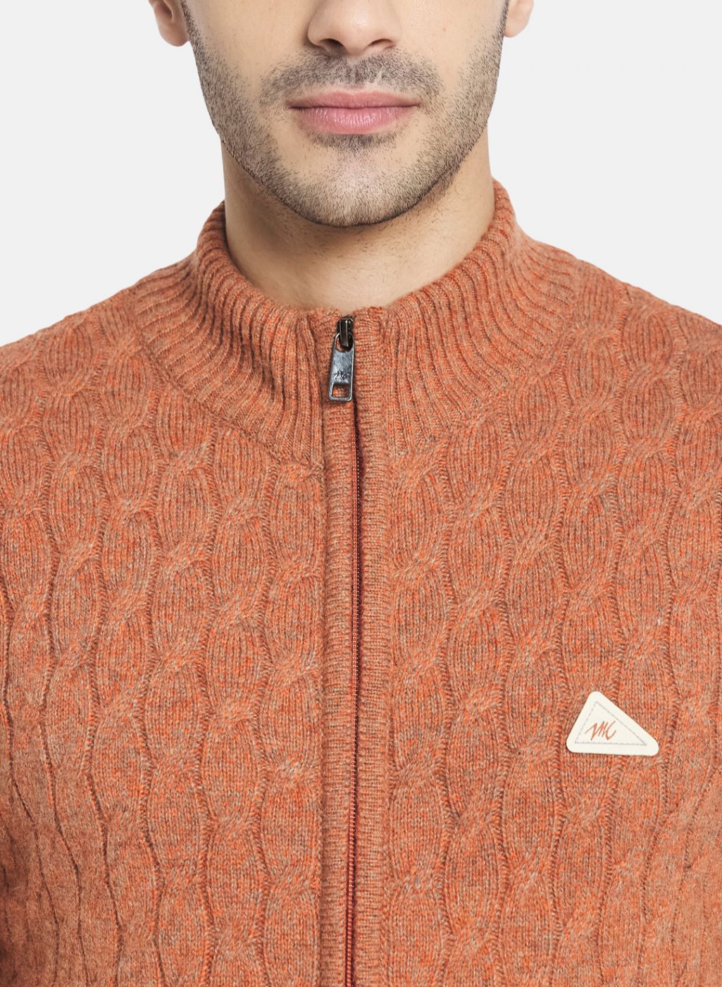 Men Orange Self Design Pullover