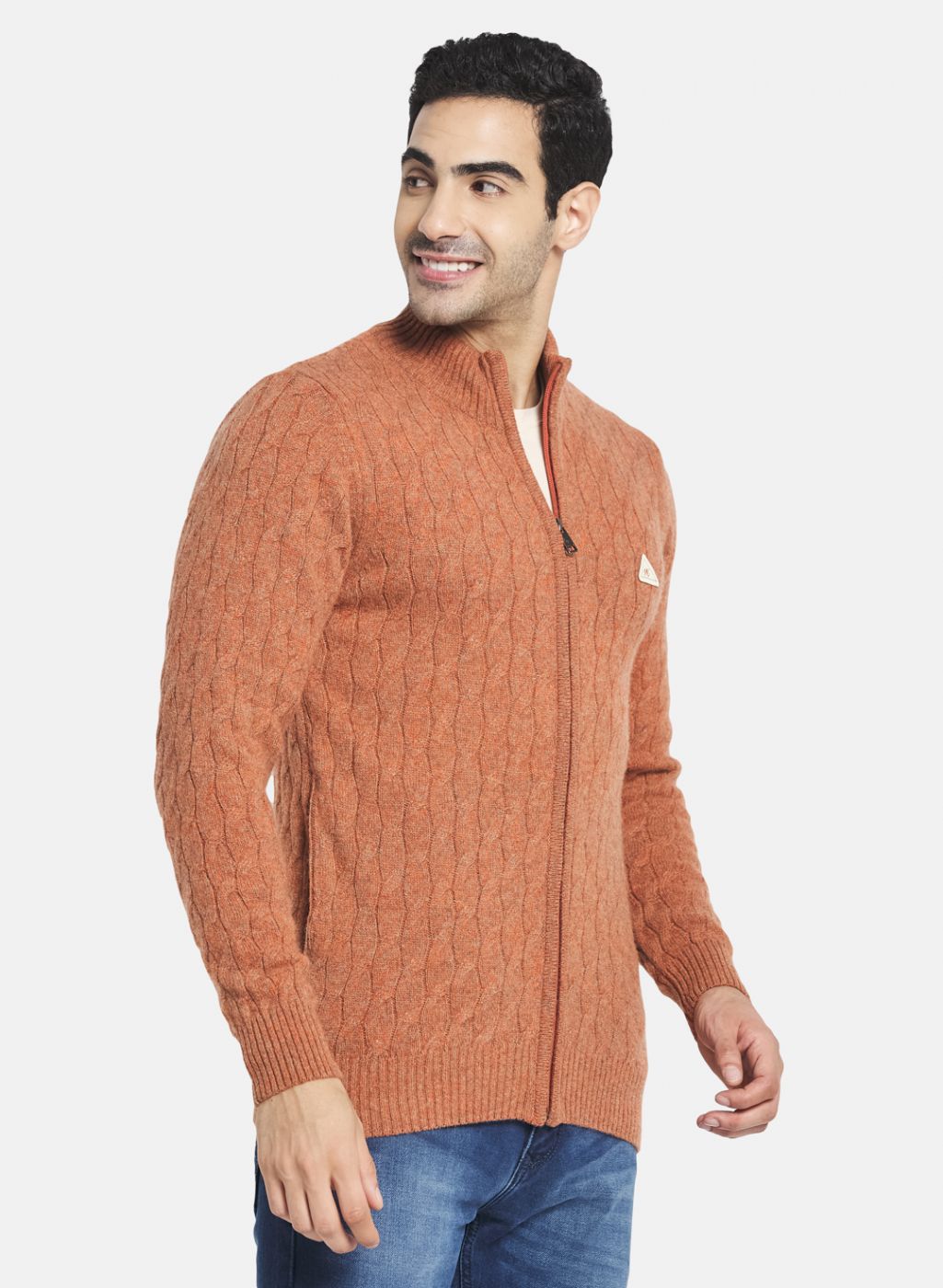 Men Orange Self Design Pullover