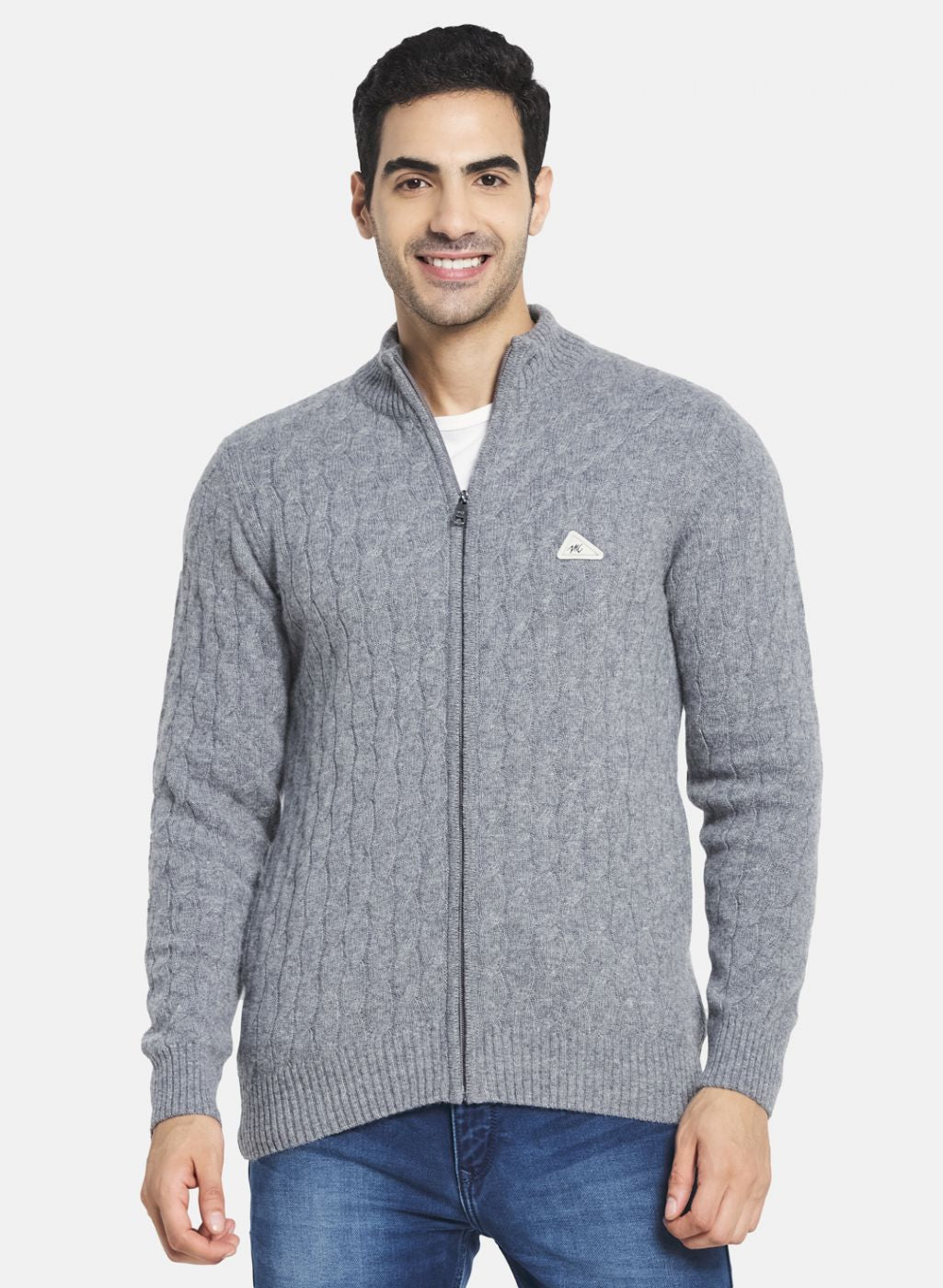 Men Grey Self Design Pullover