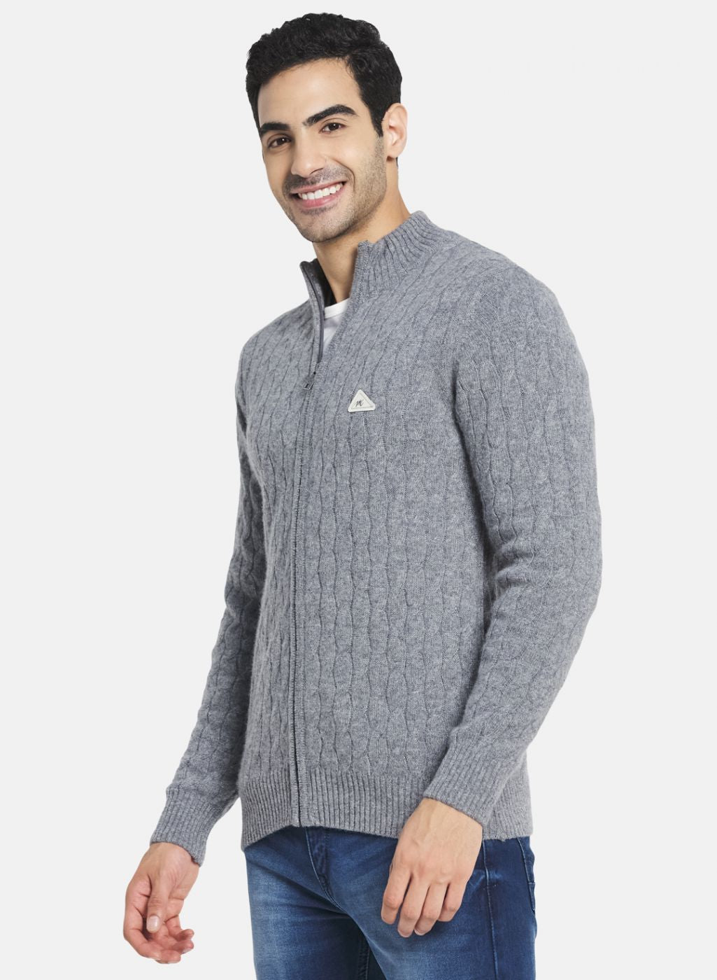 Men Grey Self Design Pullover