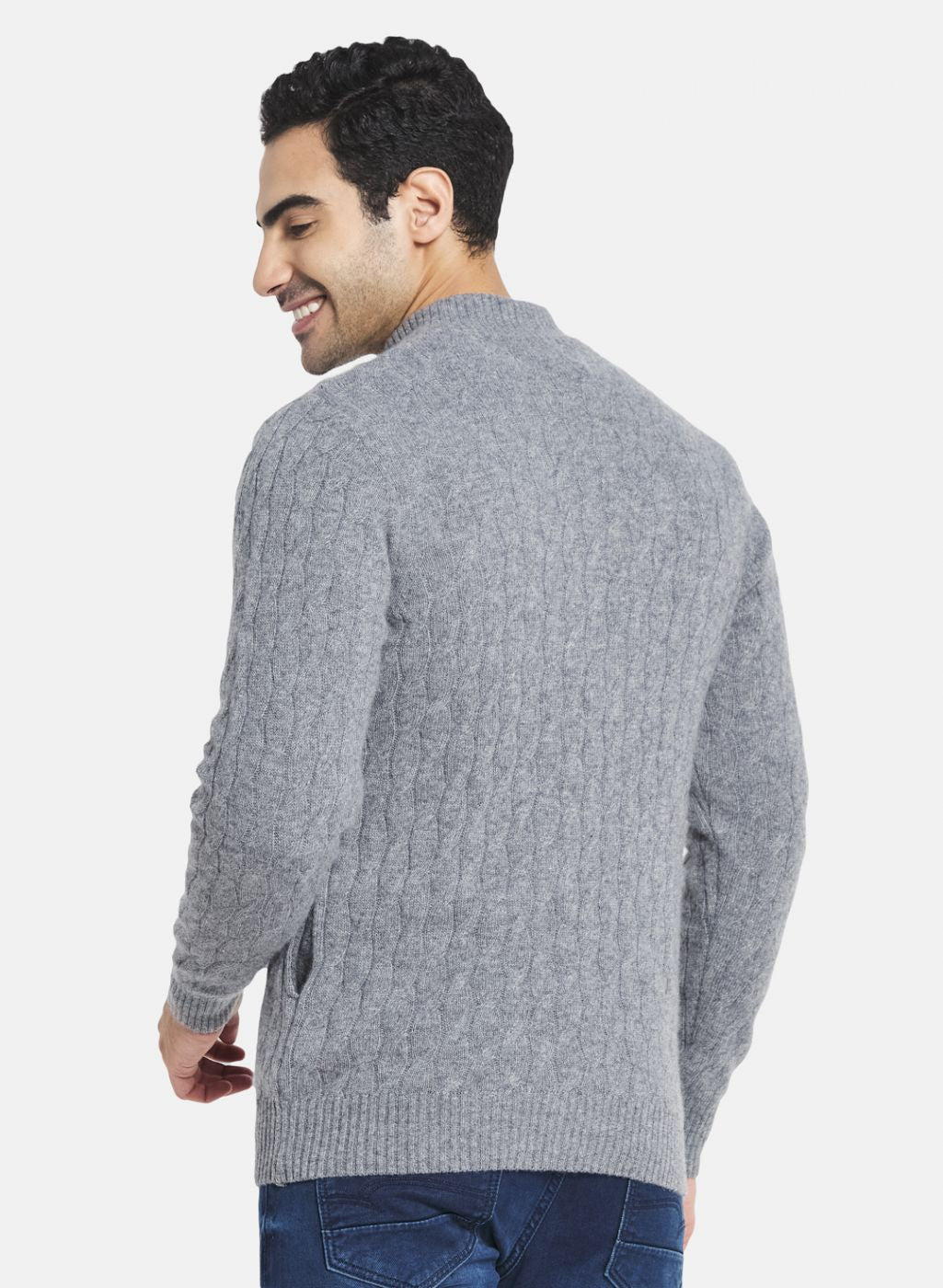 Men Grey Self Design Pullover