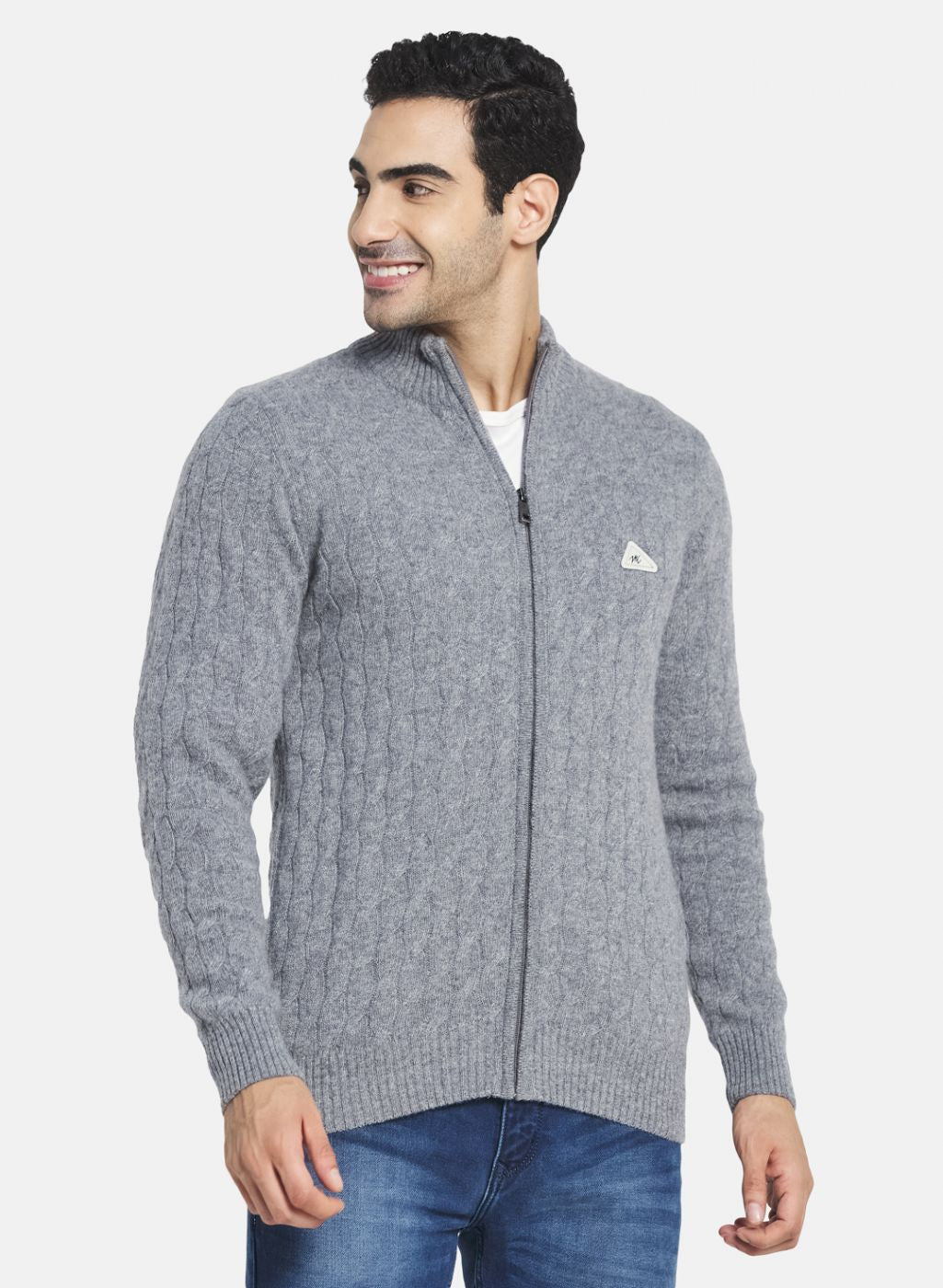 Men Grey Self Design Pullover