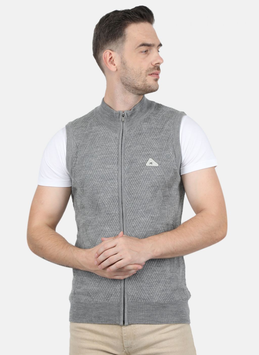 Men Grey Self Design Sweater