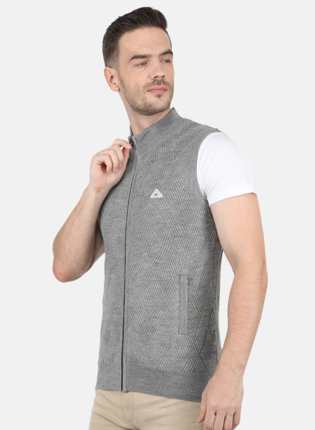 Men Grey Self Design Sweater