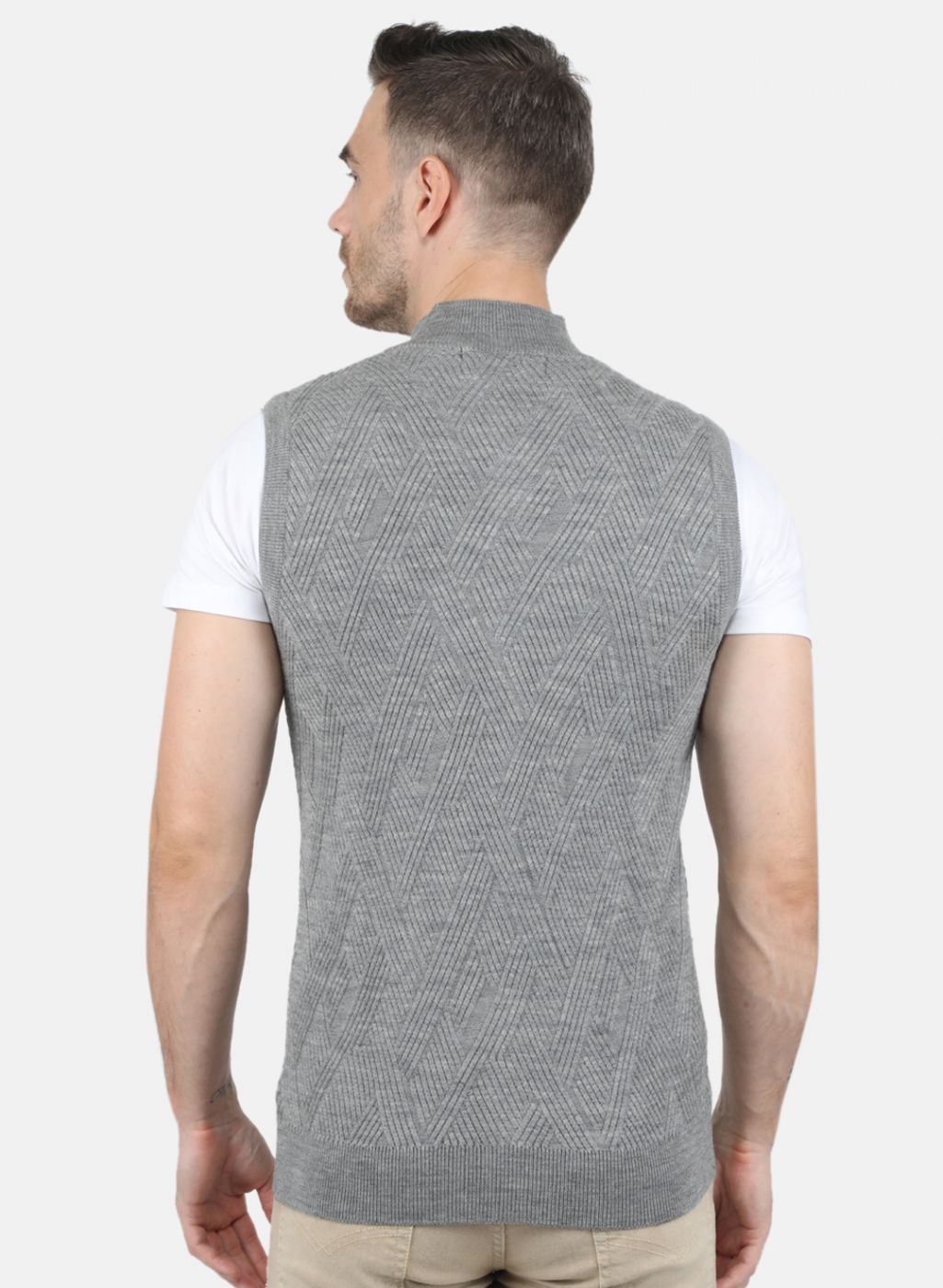 Men Grey Self Design Sweater