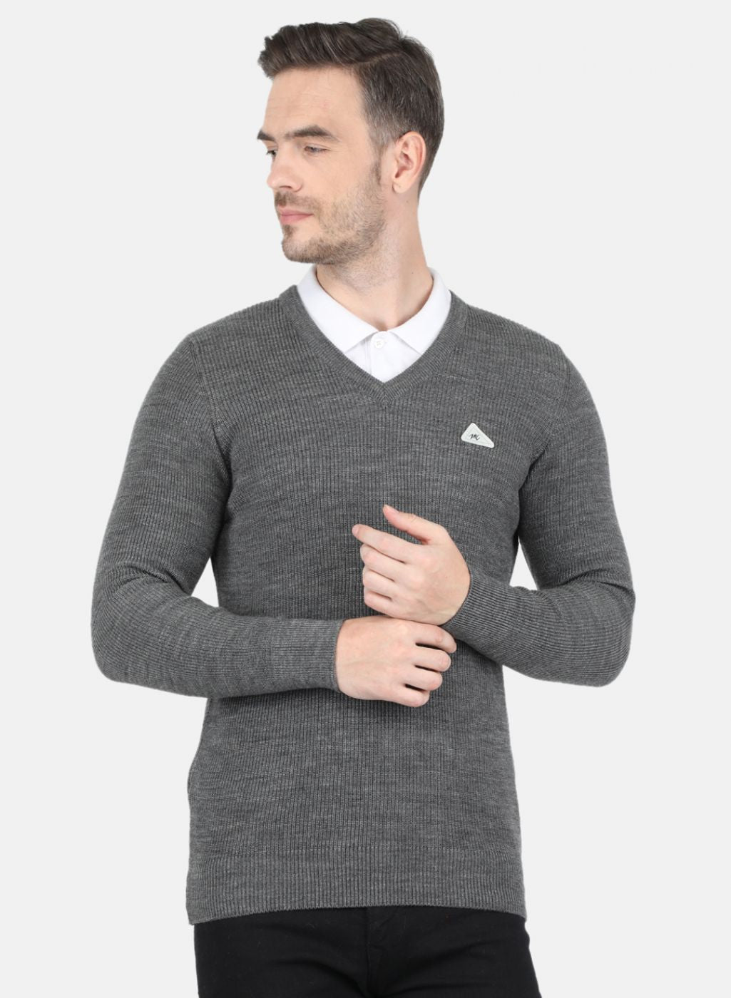 Men Grey Self Design Pullover