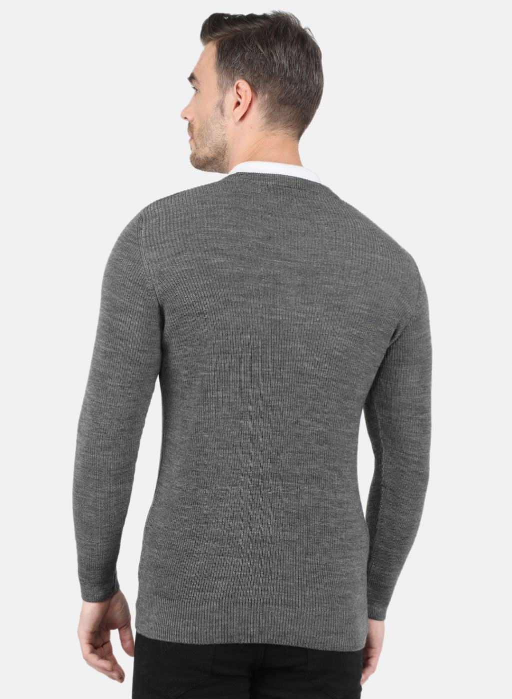 Men Grey Self Design Pullover