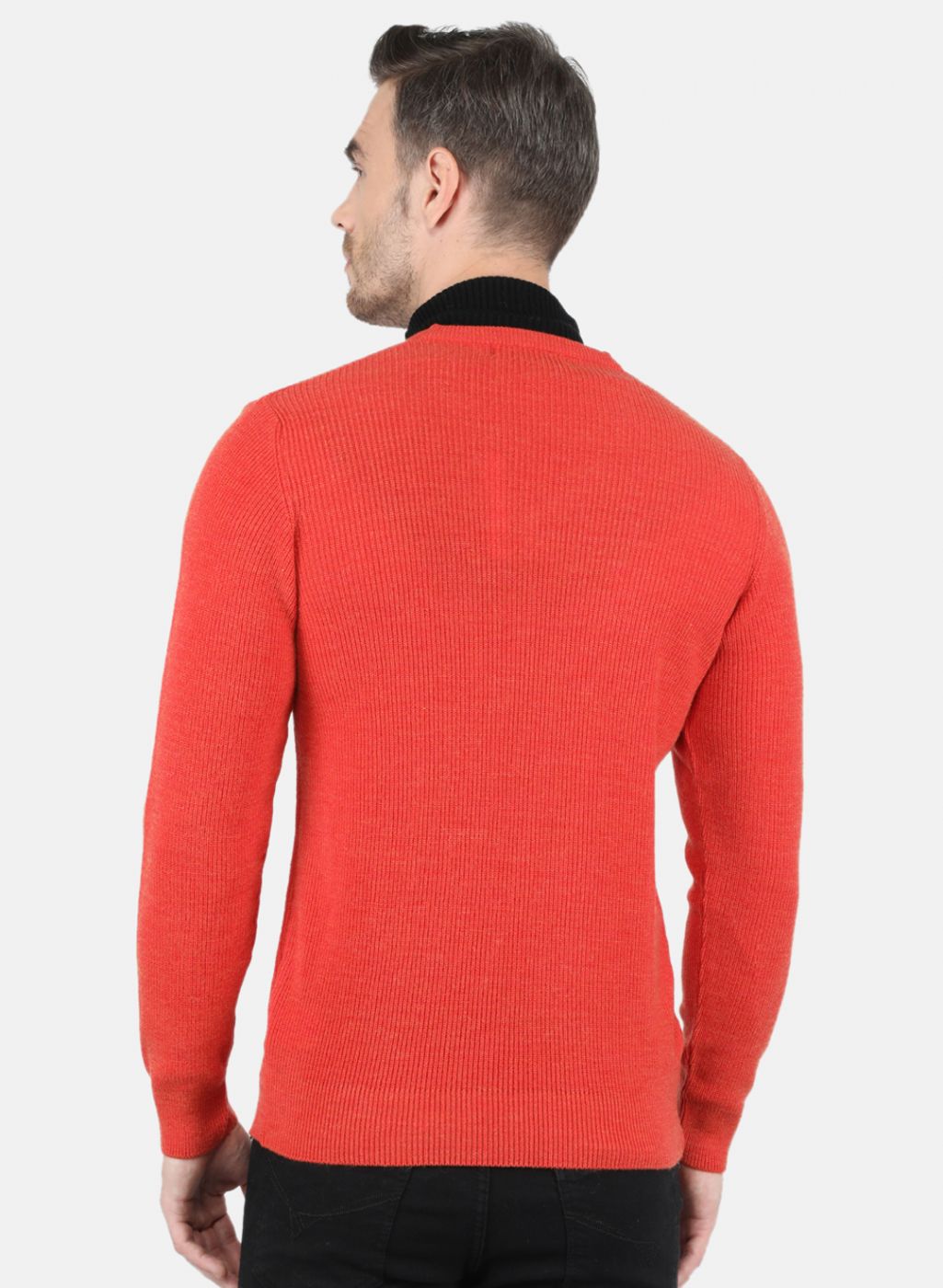 Men Orange Self Design Pullover