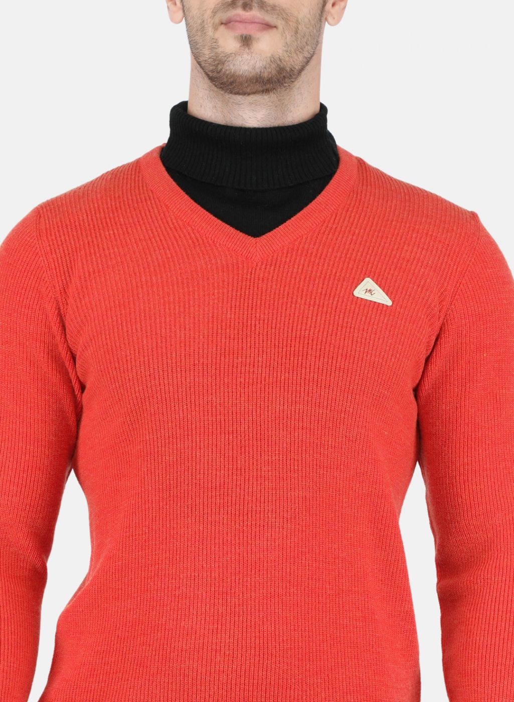 Men Orange Self Design Pullover