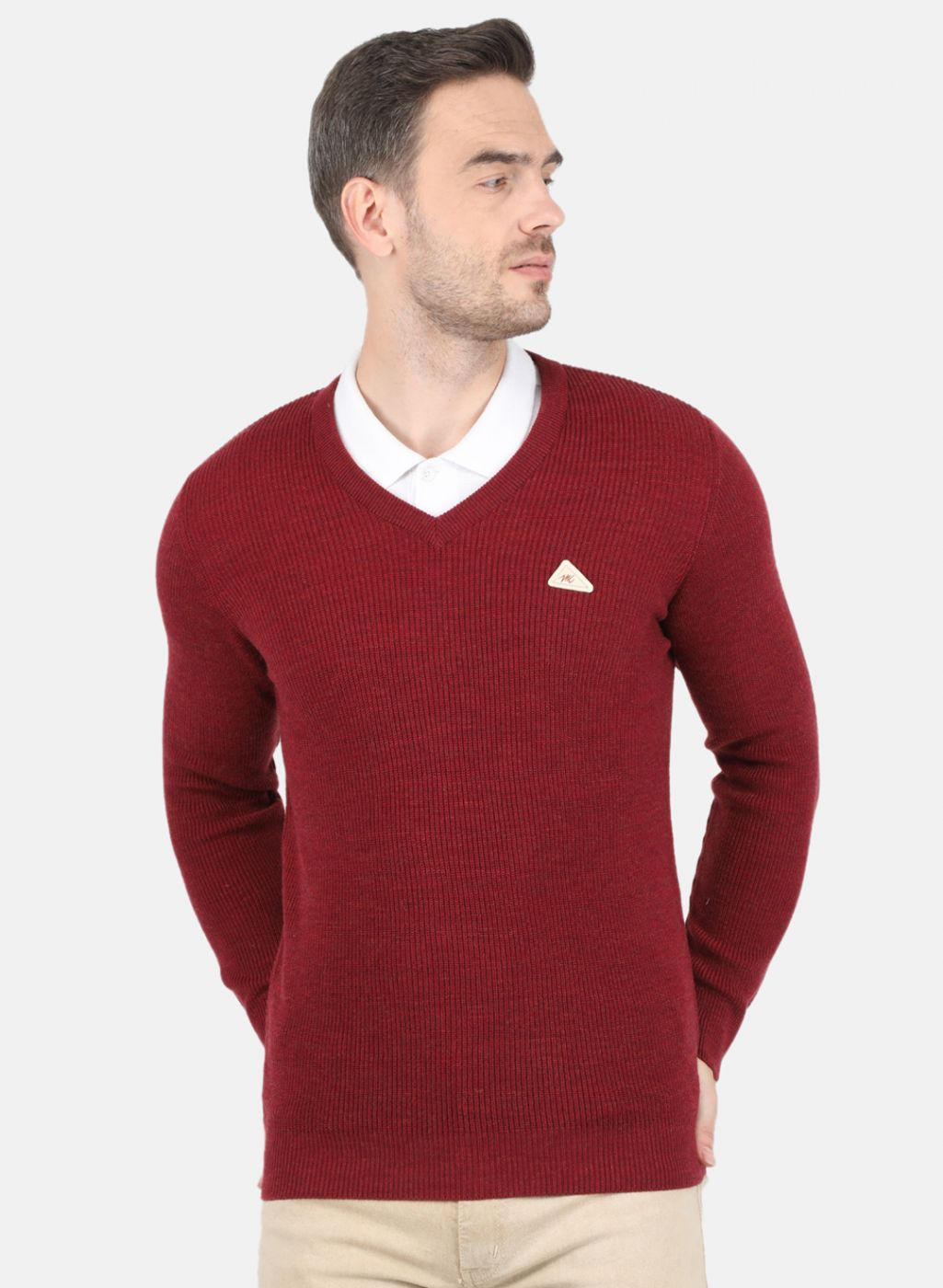 Men Maroon Self Design Pullover