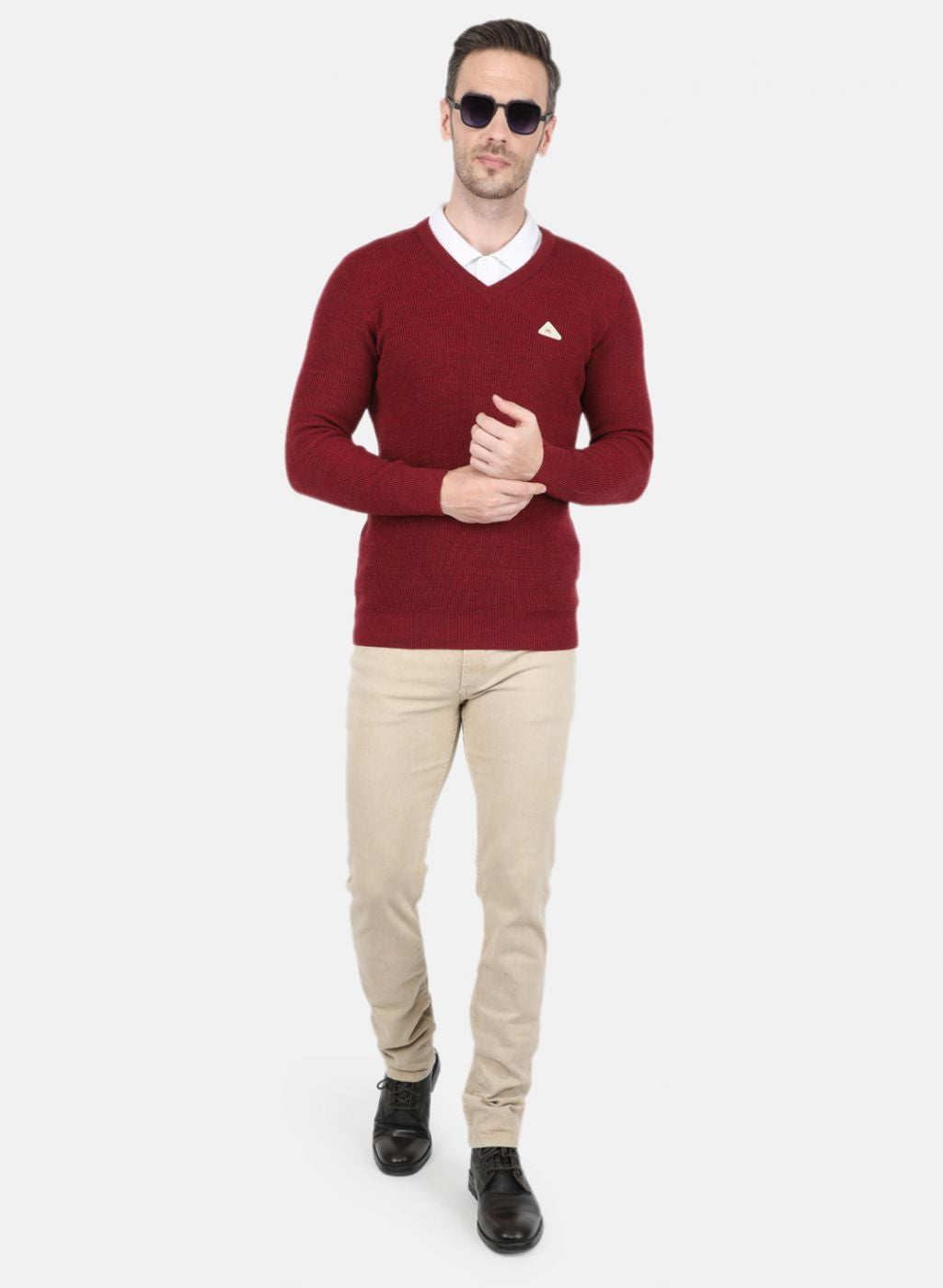 Men Maroon Self Design Pullover