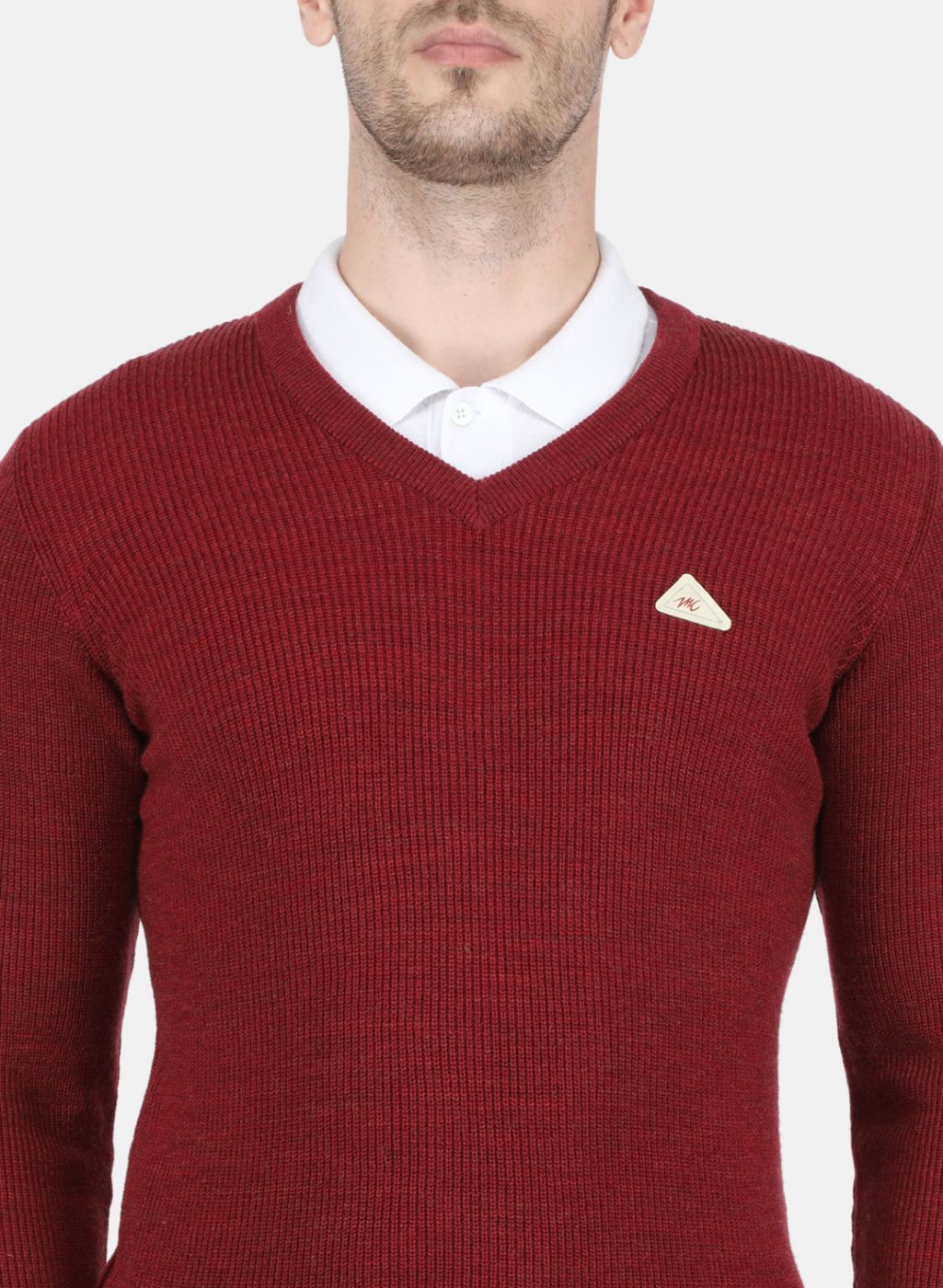 Men Maroon Self Design Pullover