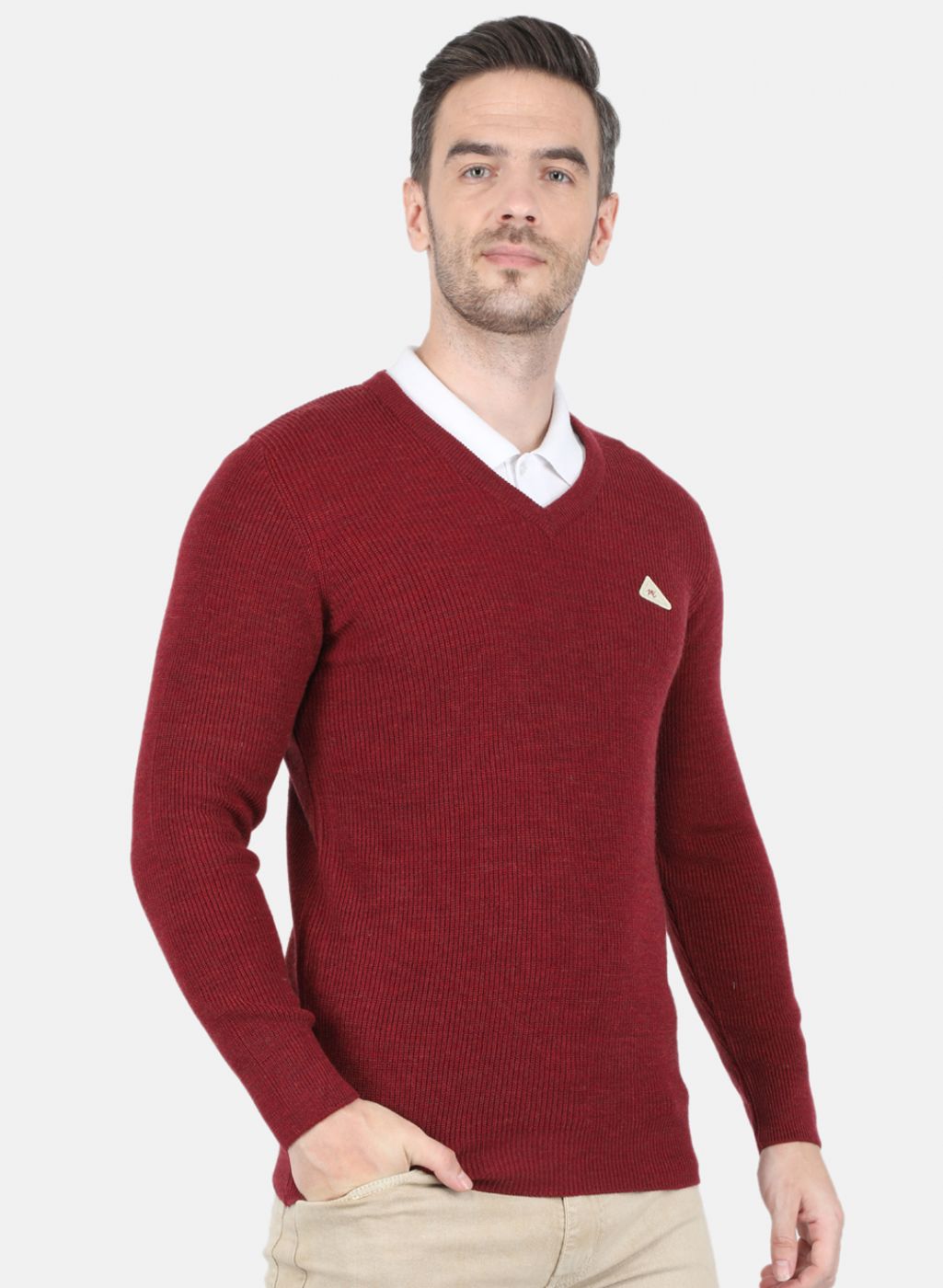 Men Maroon Self Design Pullover