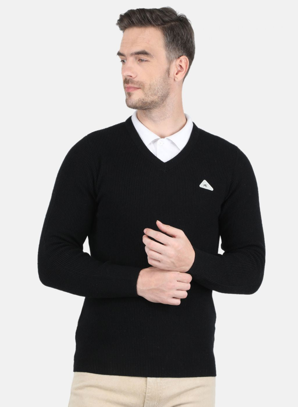 Men Black Self Design Pullover