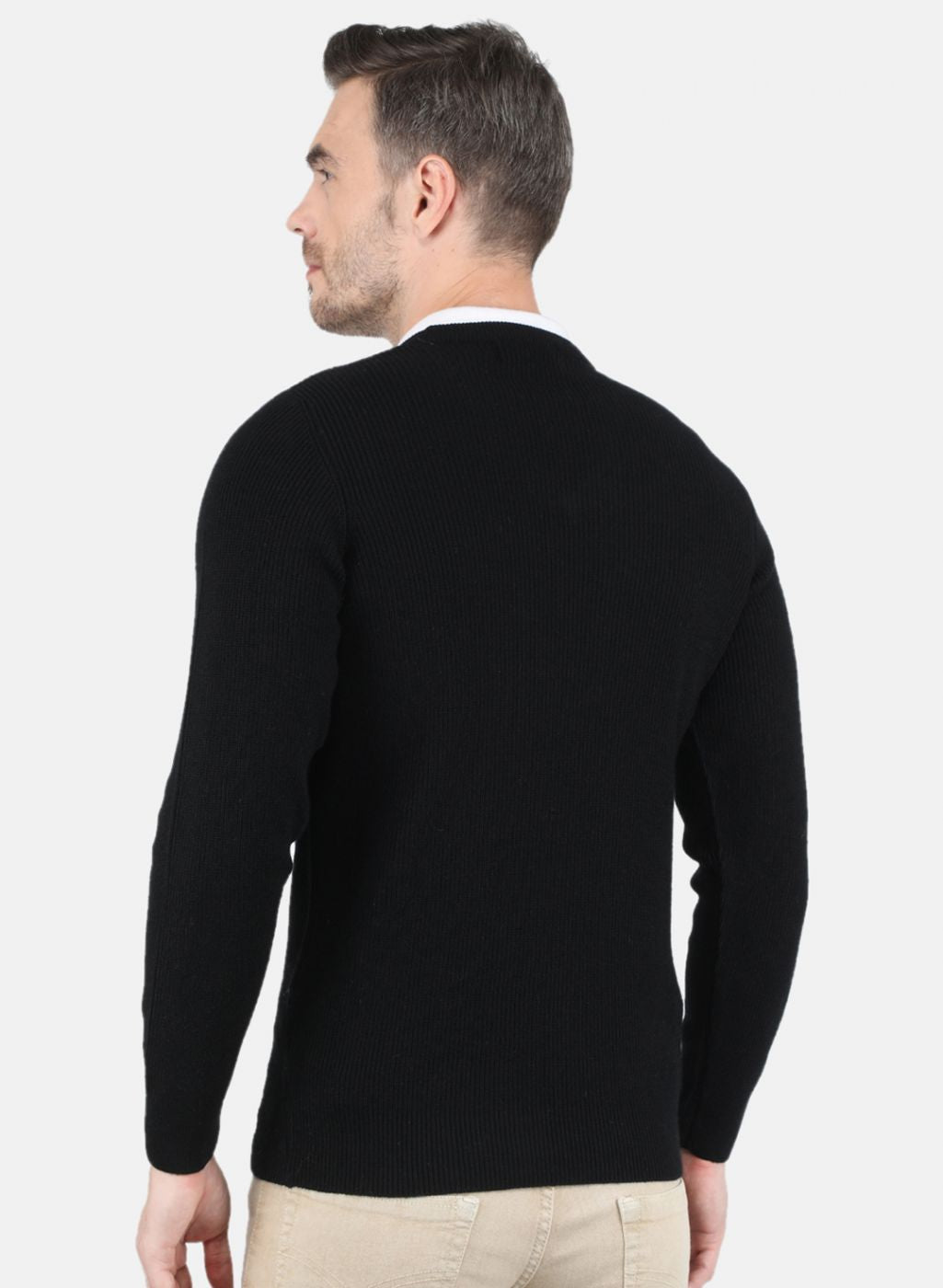 Men Black Self Design Pullover