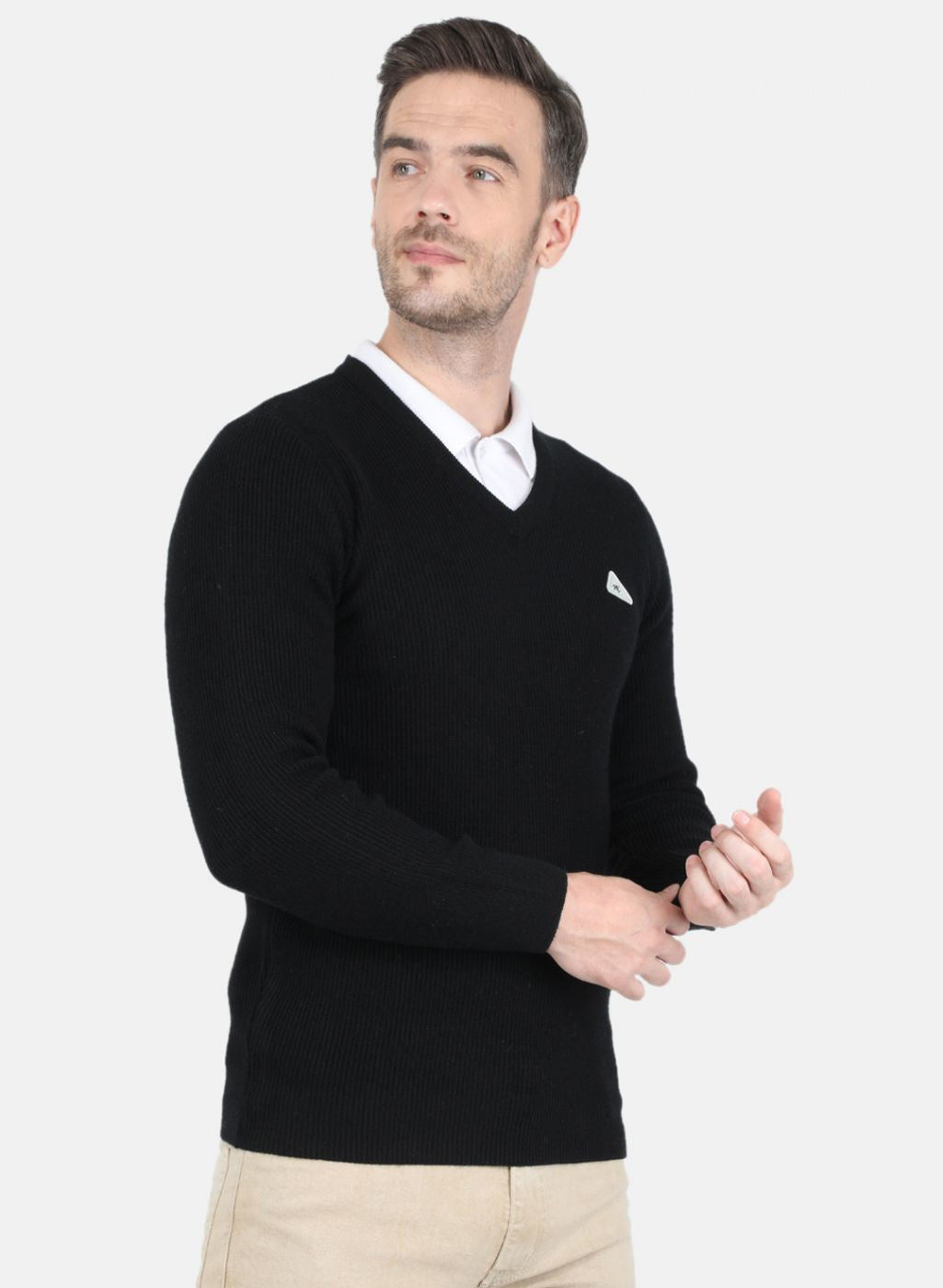 Men Black Self Design Pullover