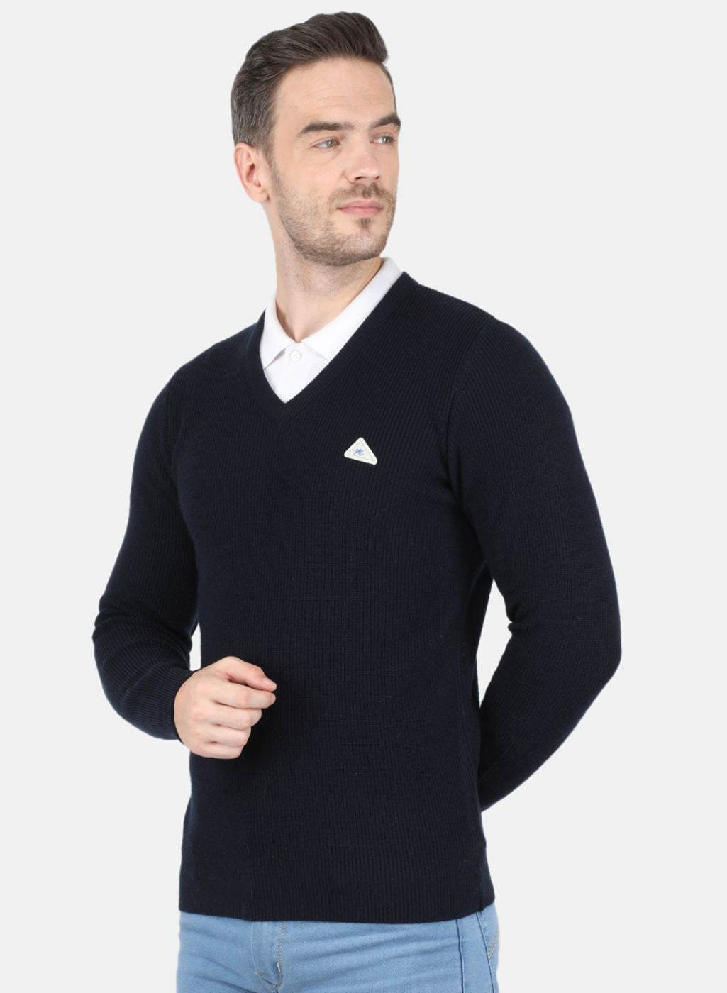 Men NAvy Blue Self Design Pullover