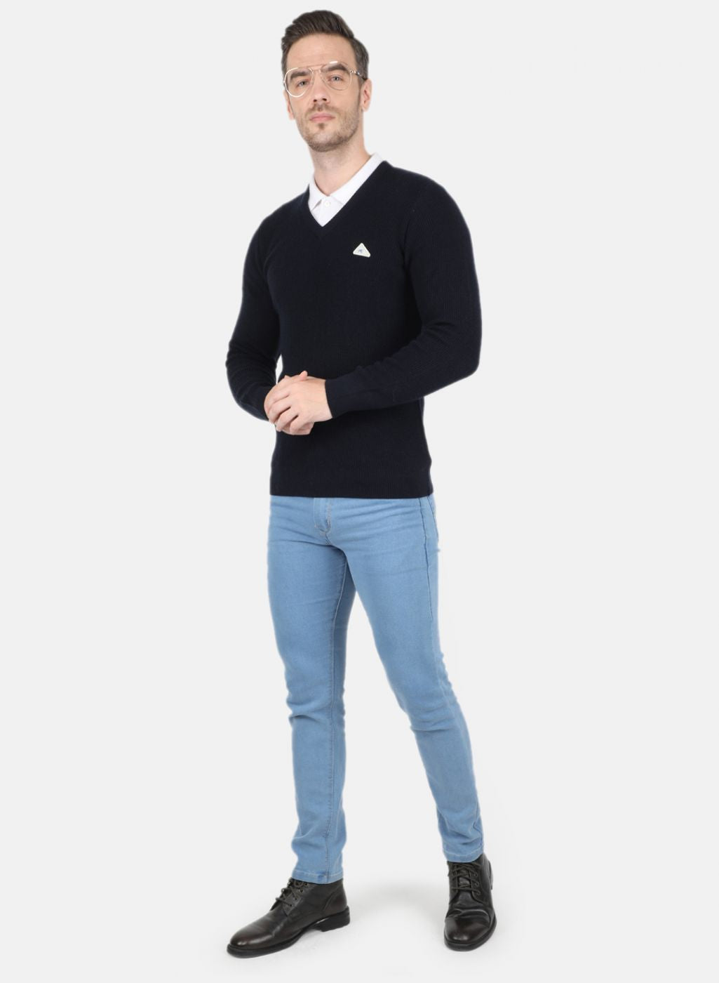 Men NAvy Blue Self Design Pullover