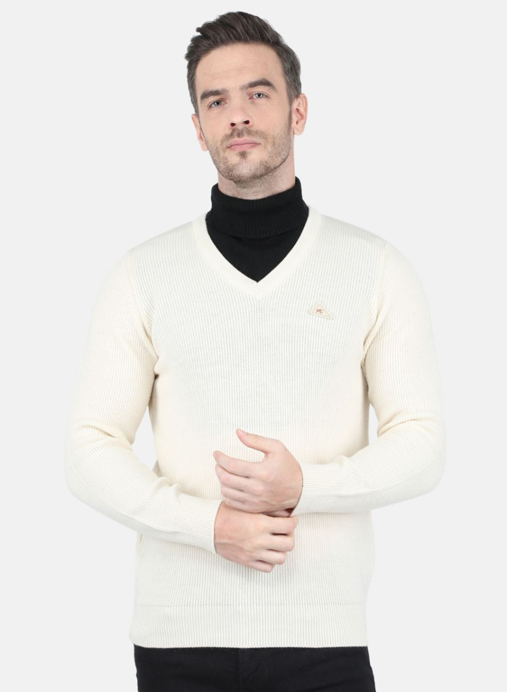 Men Off White Self Design Pullover