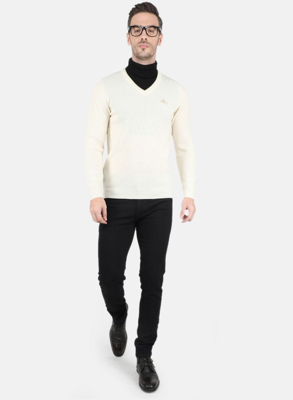 Men Off White Self Design Pullover