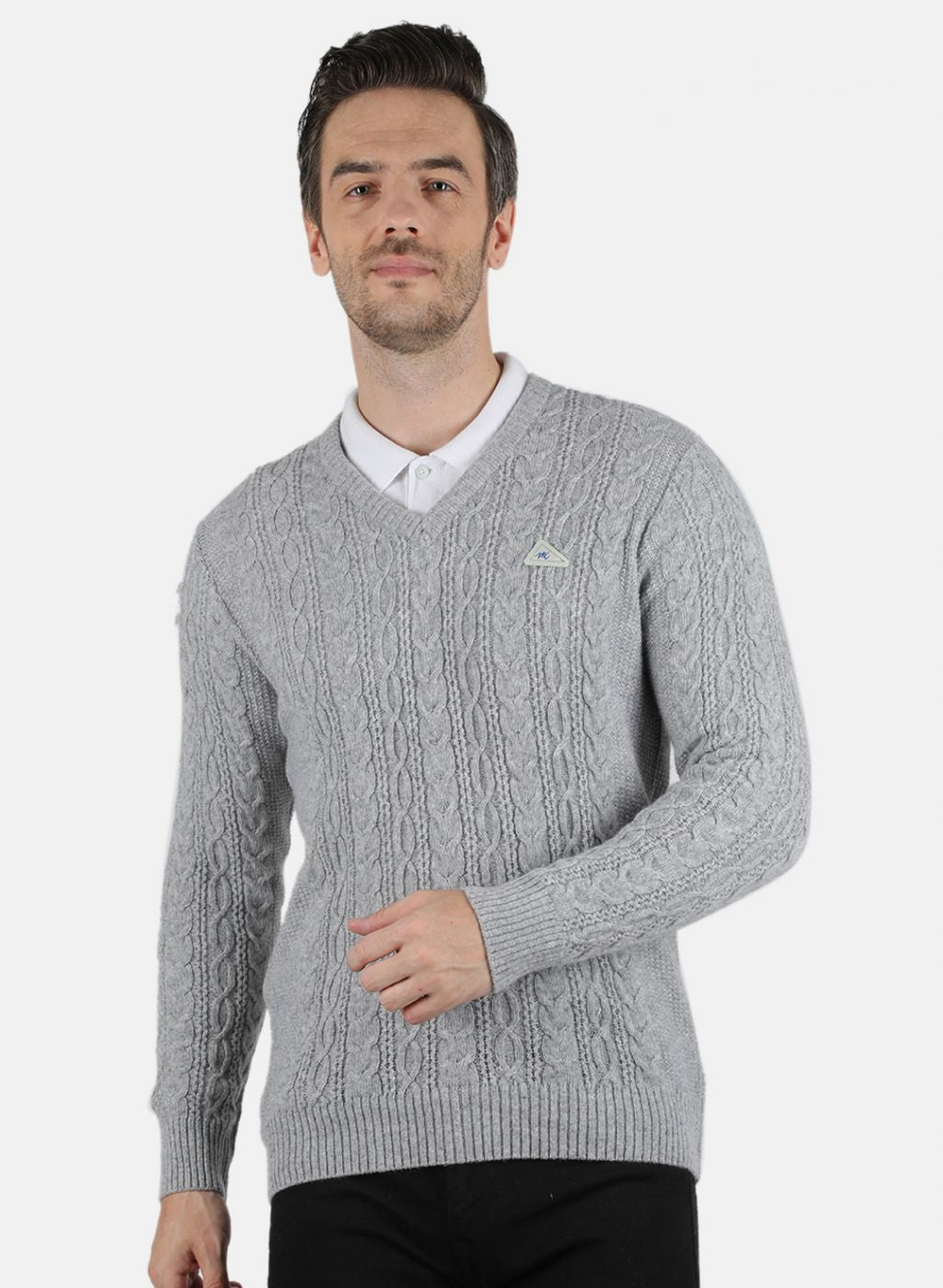 Men Grey Self Design Pullover