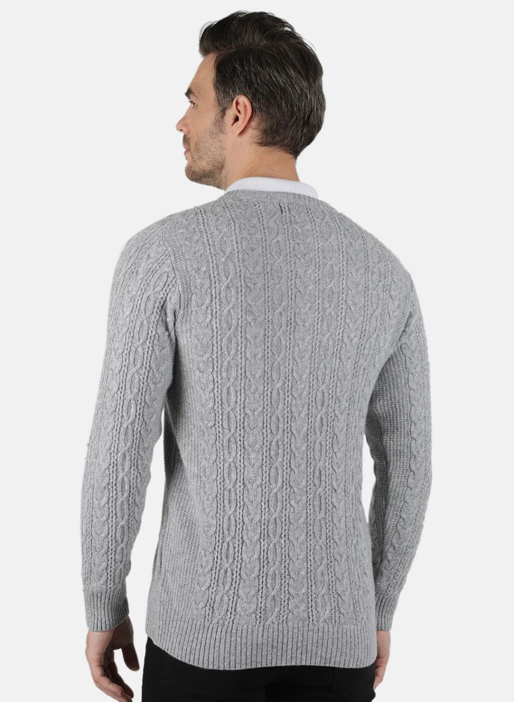 Men Grey Self Design Pullover