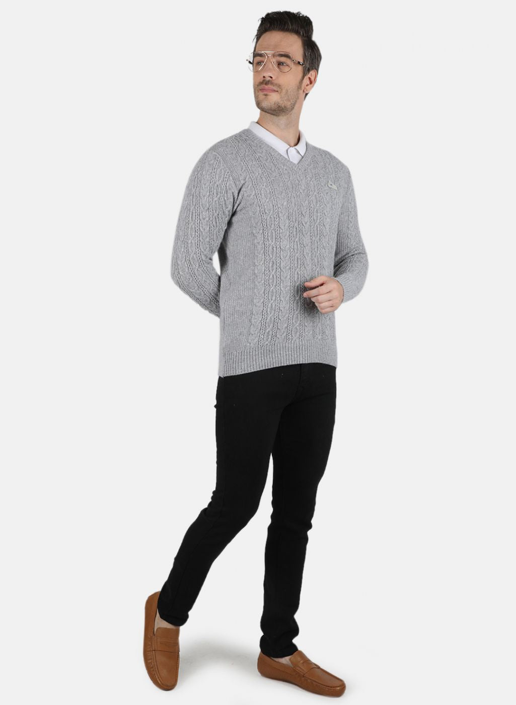 Men Grey Self Design Pullover