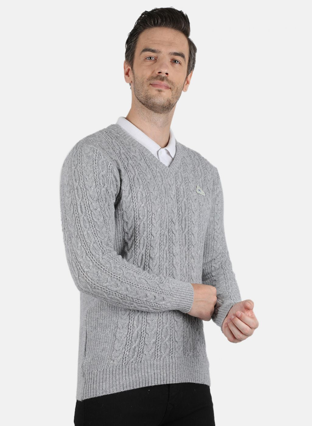 Men Grey Self Design Pullover