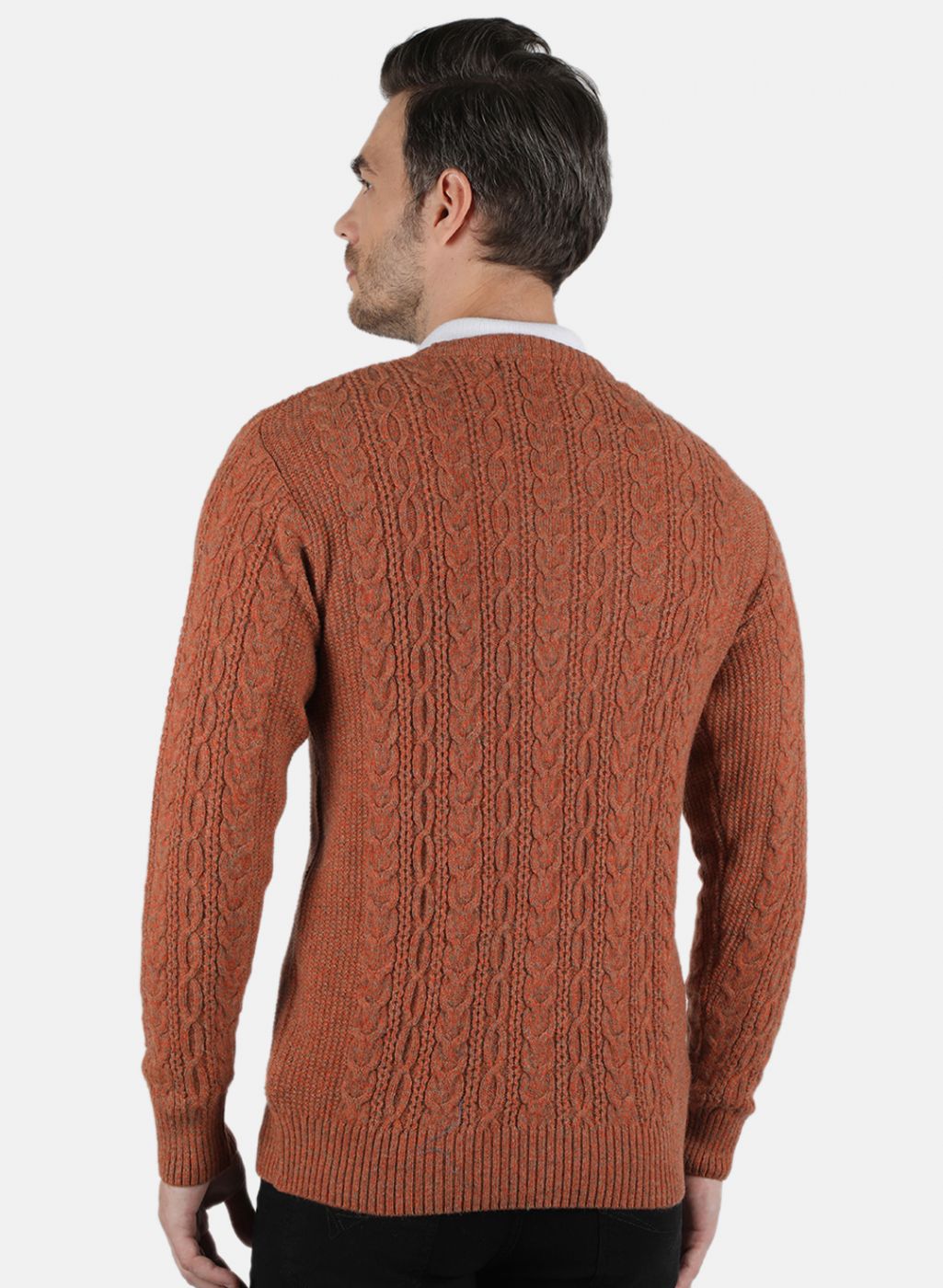 Men Orange Self Design Pullover