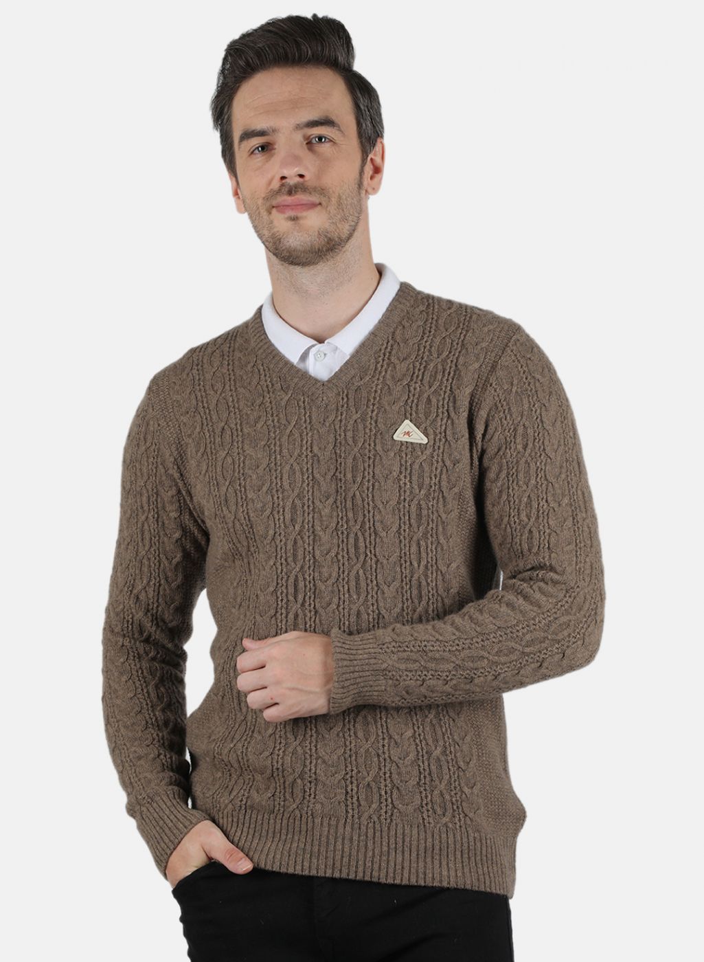 Men Brown Self Design Pullover