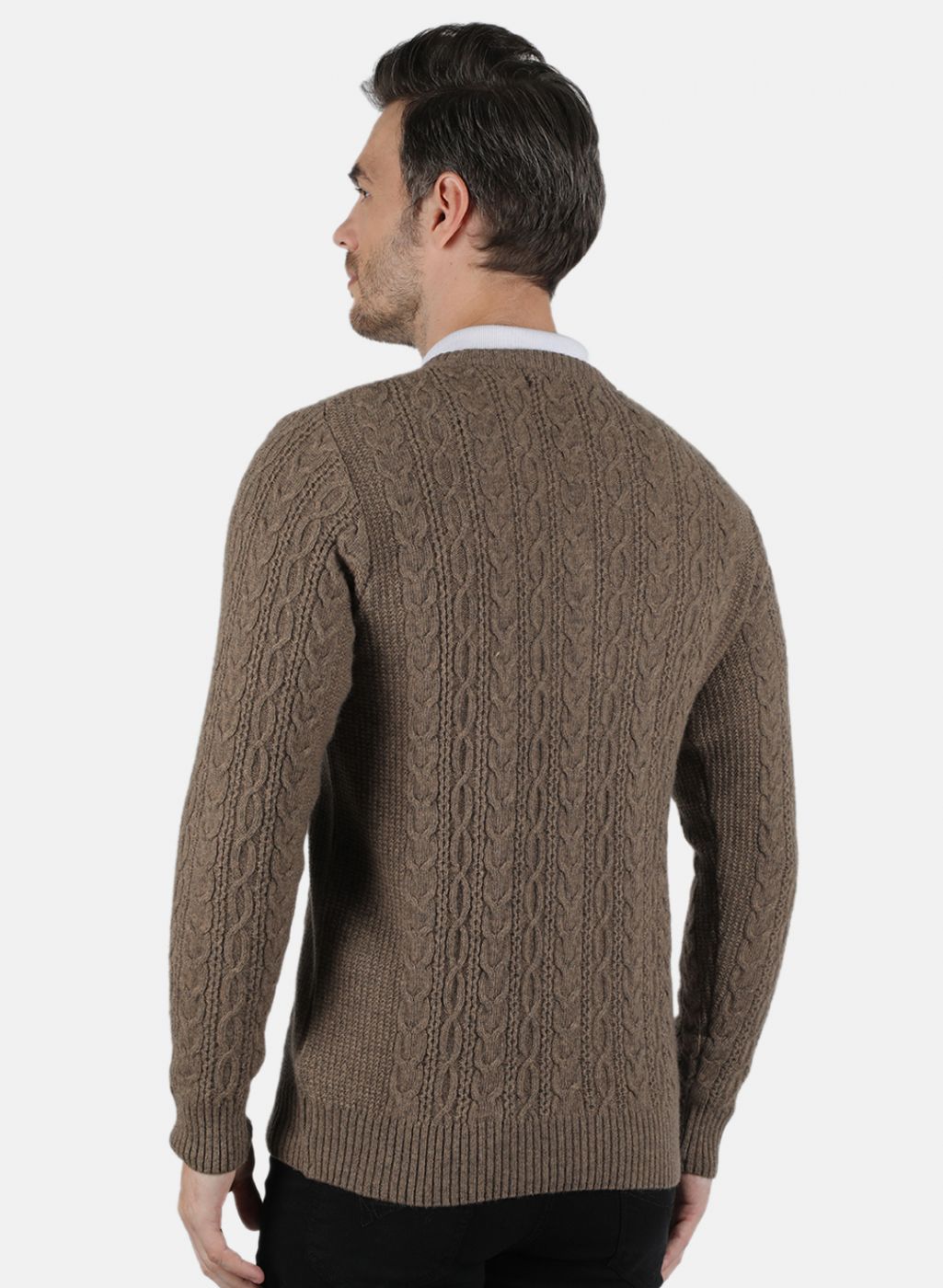 Men Brown Self Design Pullover