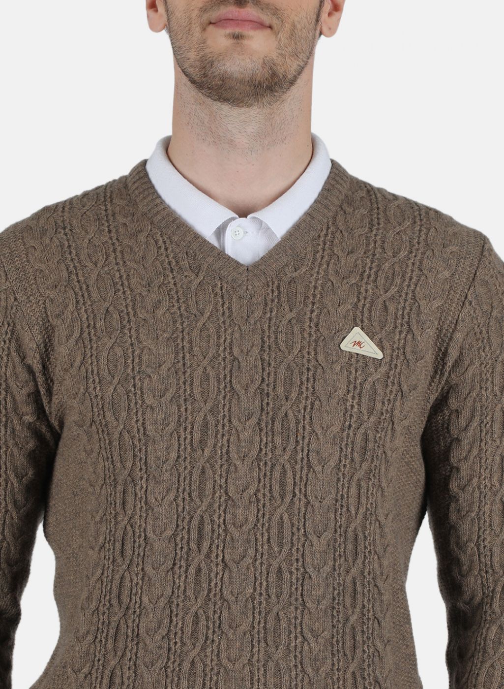 Men Brown Self Design Pullover