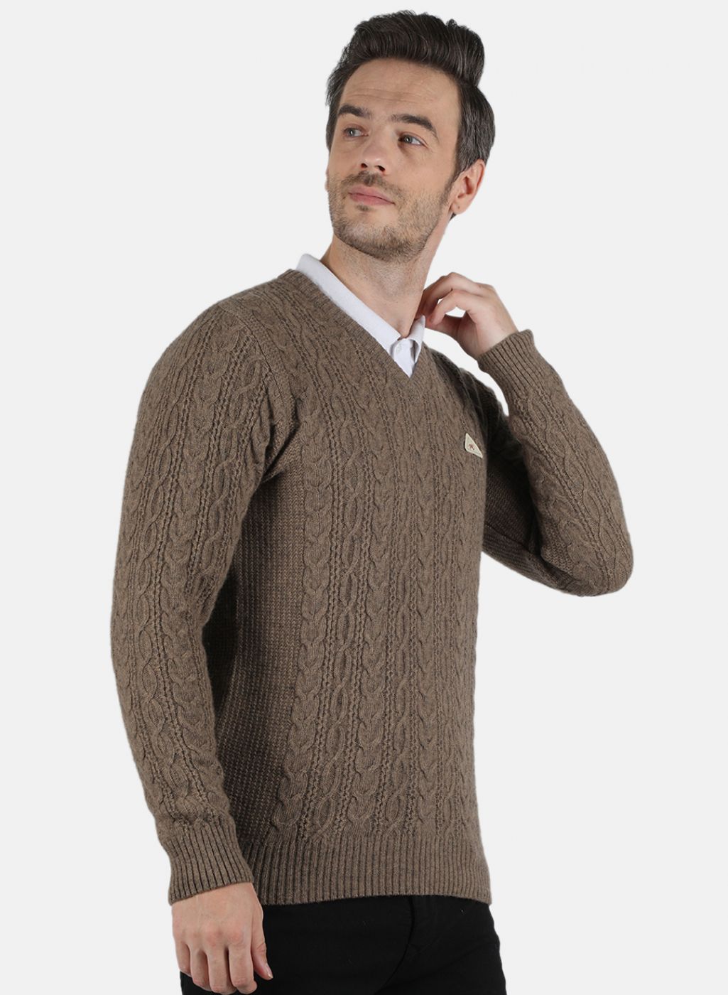 Men Brown Self Design Pullover