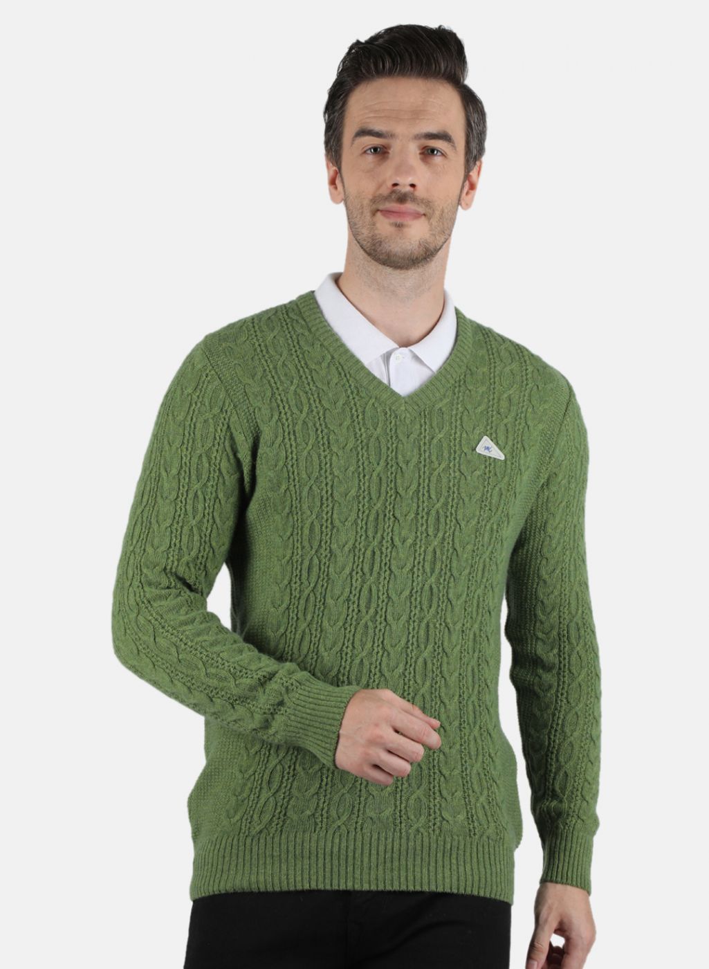 Men Green Self Design Pullover