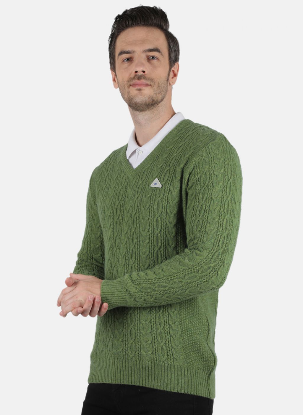 Men Green Self Design Pullover