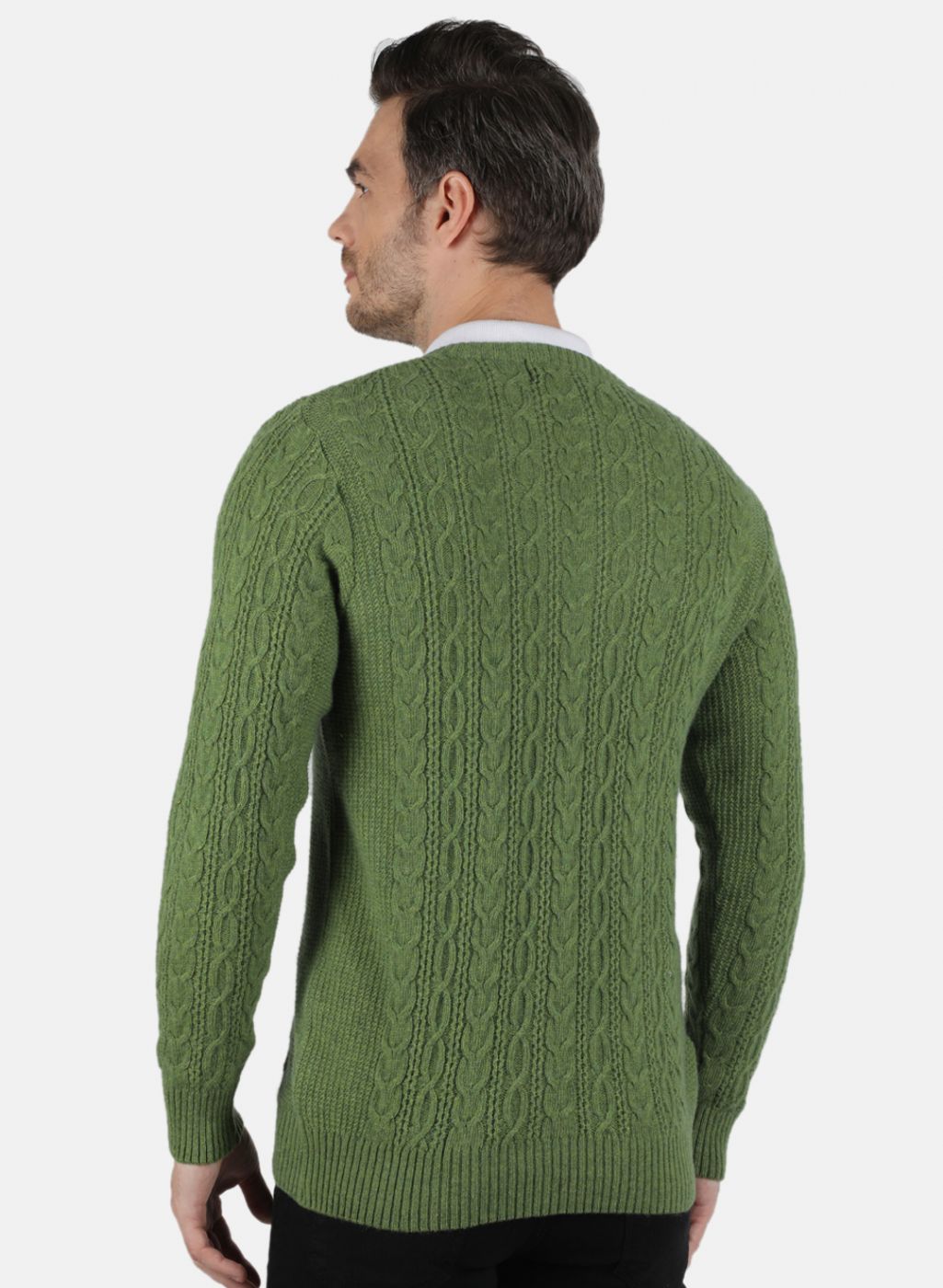 Men Green Self Design Pullover