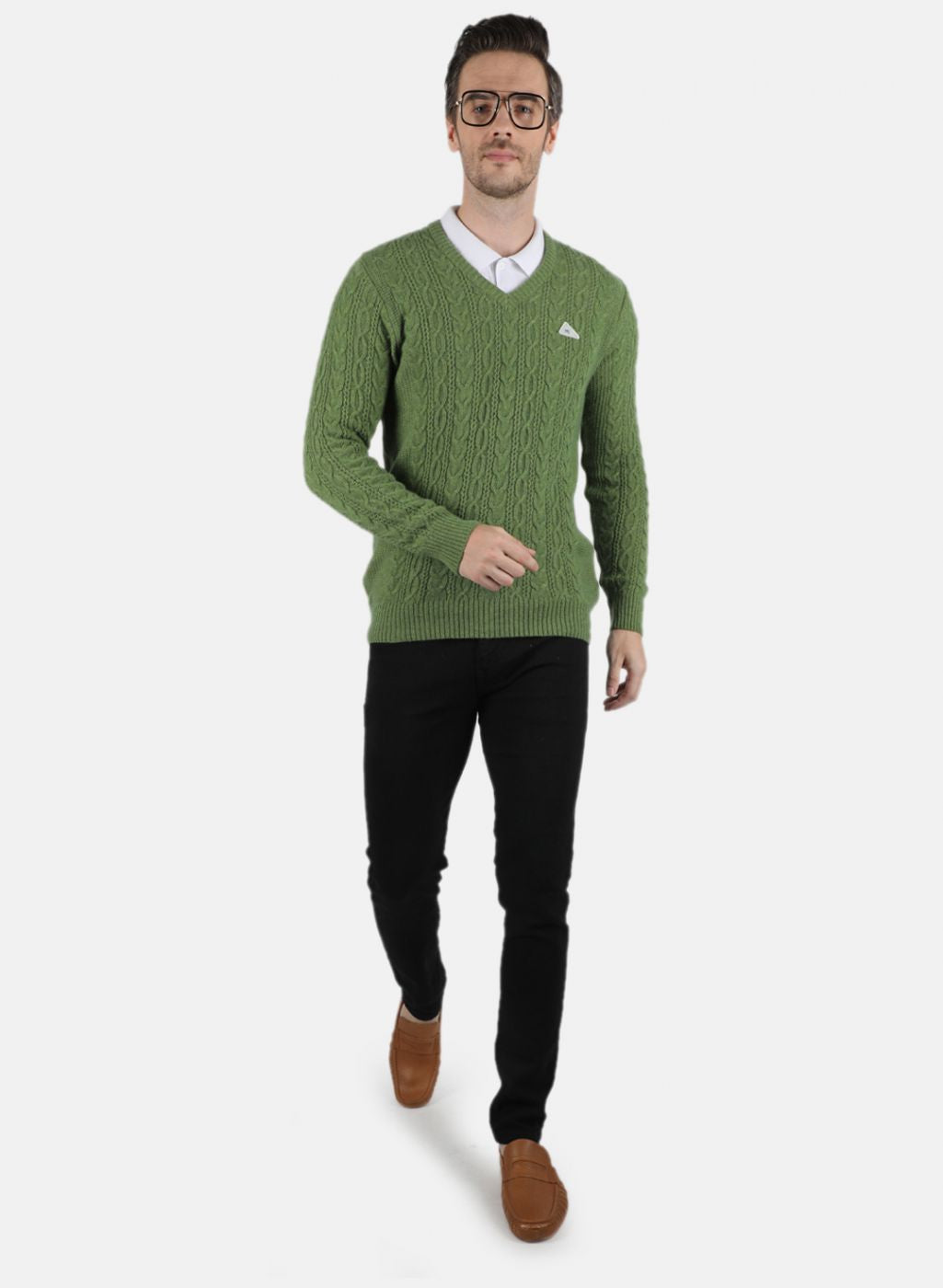 Men Green Self Design Pullover