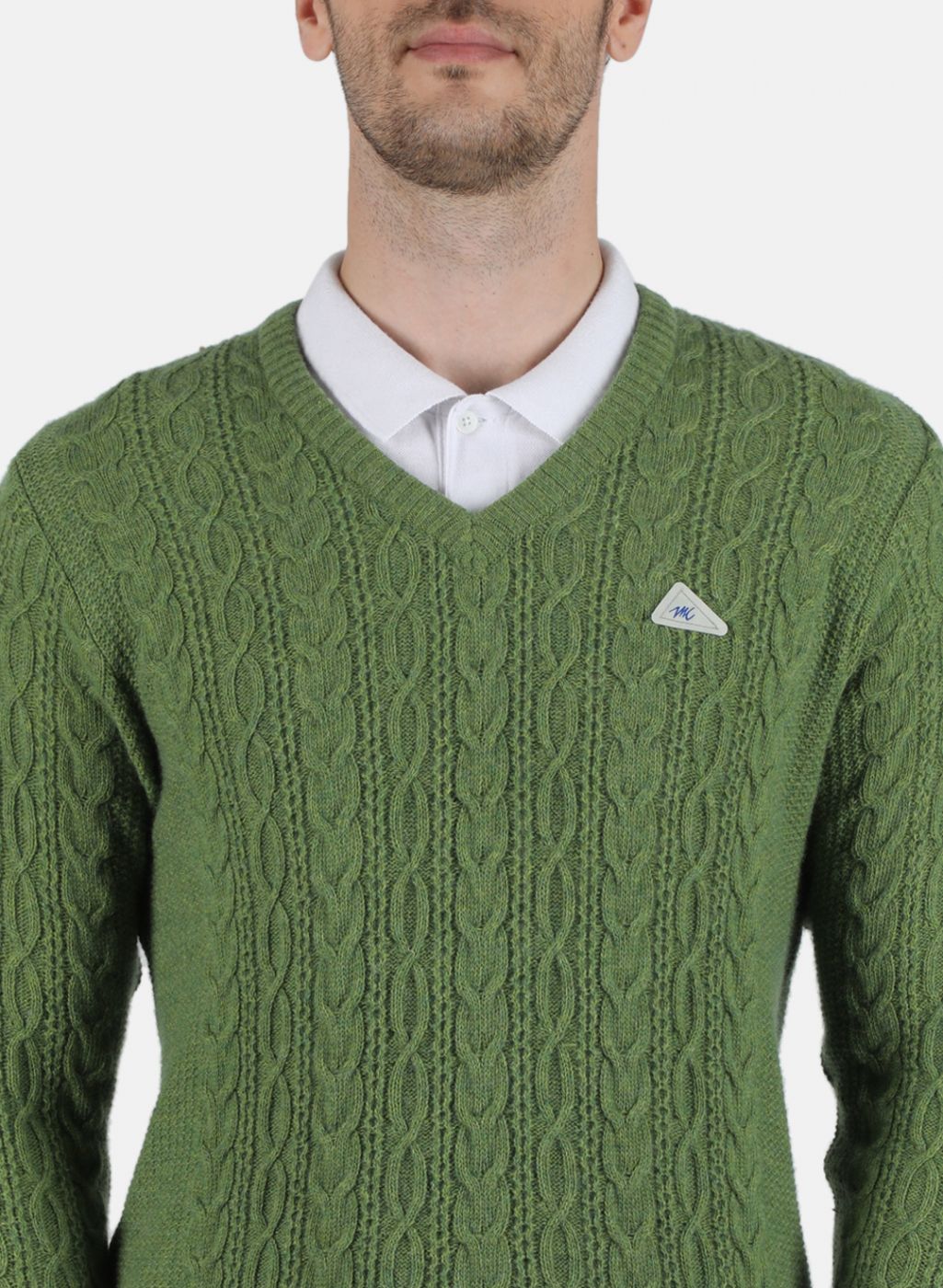 Men Green Self Design Pullover