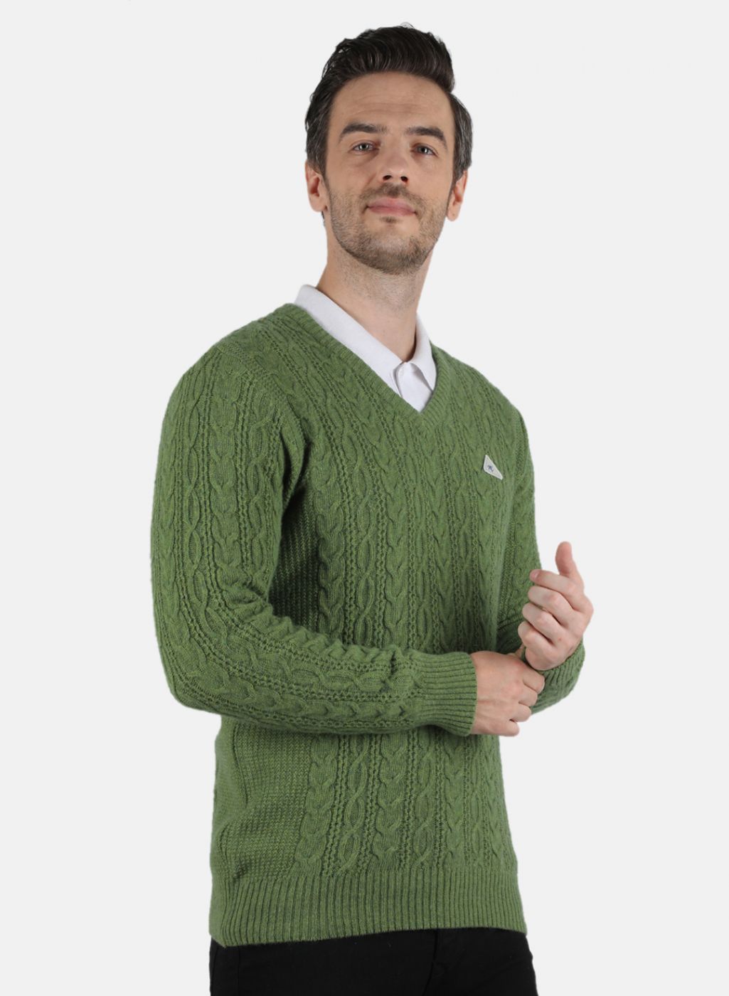 Men Green Self Design Pullover