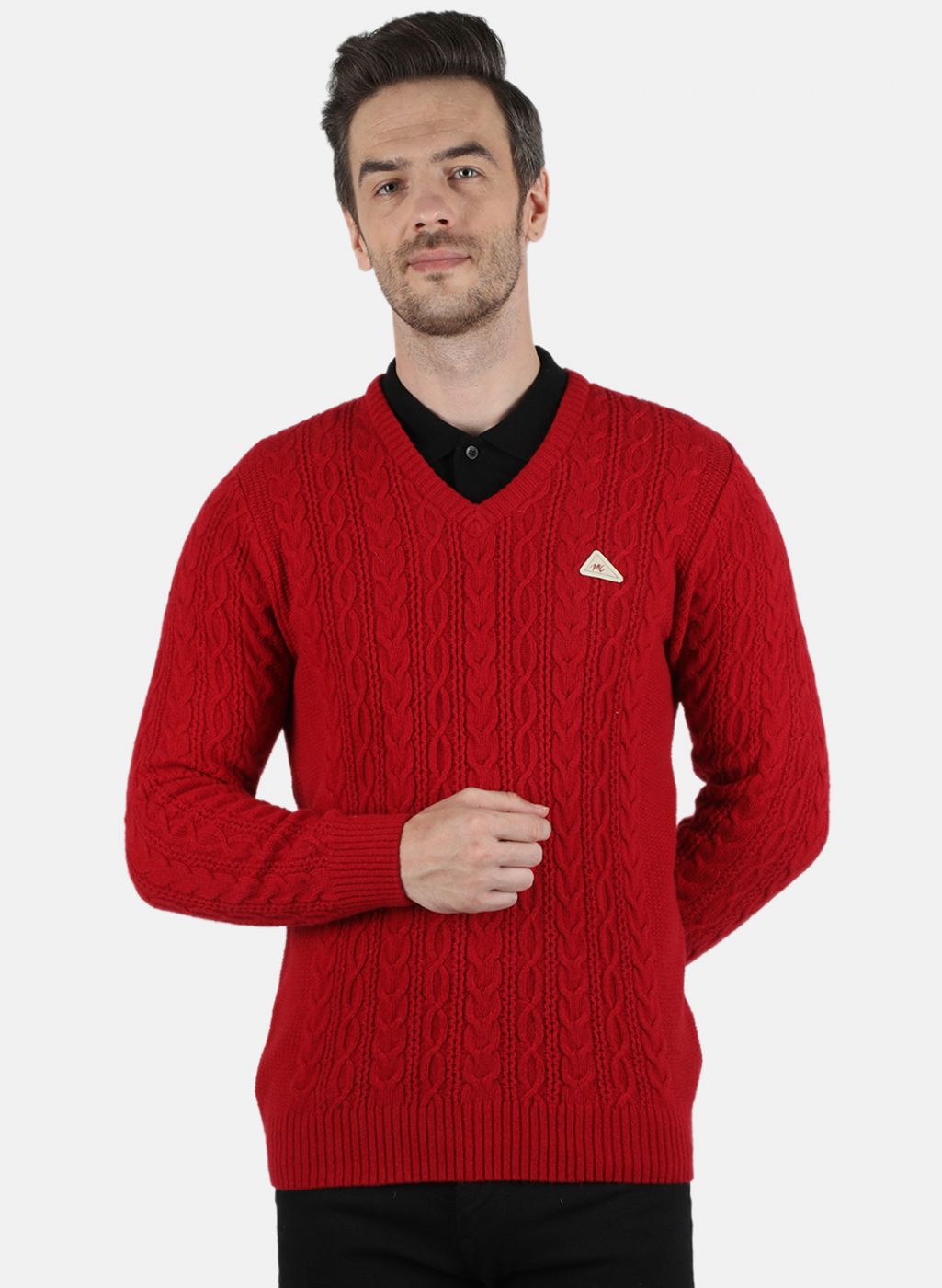 Men Maroon Self Design Pullover