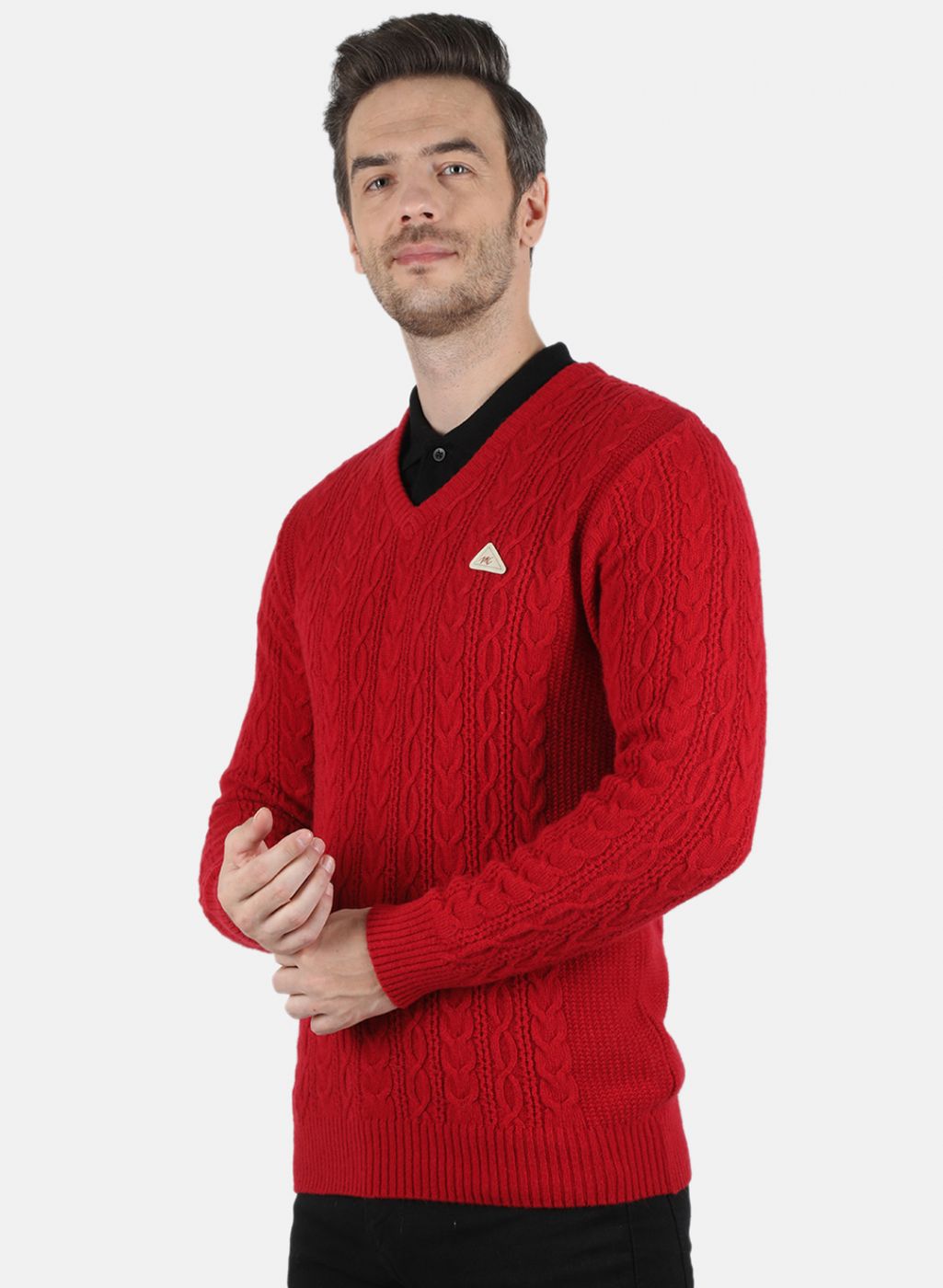 Men Maroon Self Design Pullover