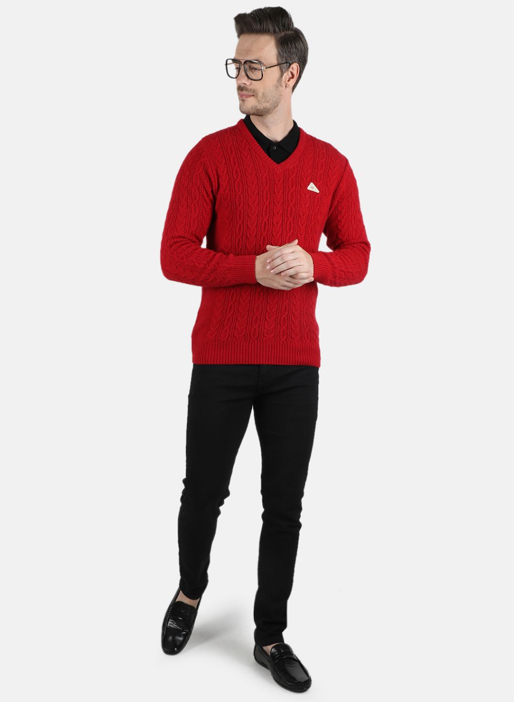 Men Maroon Self Design Pullover