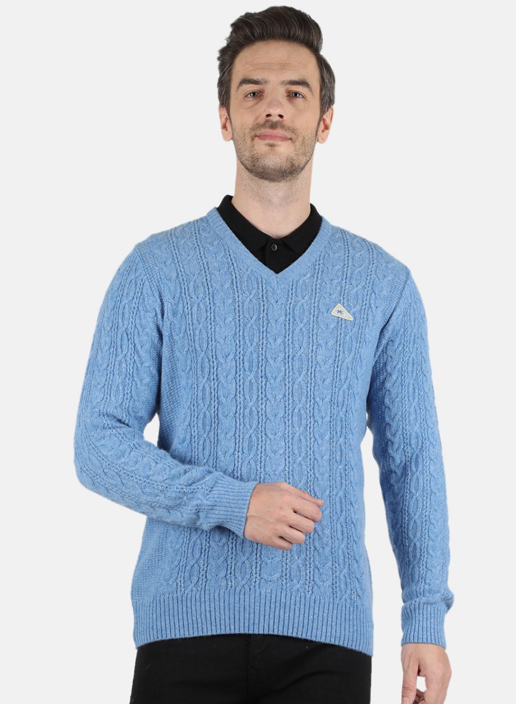 Men Blue Self Design Pullover