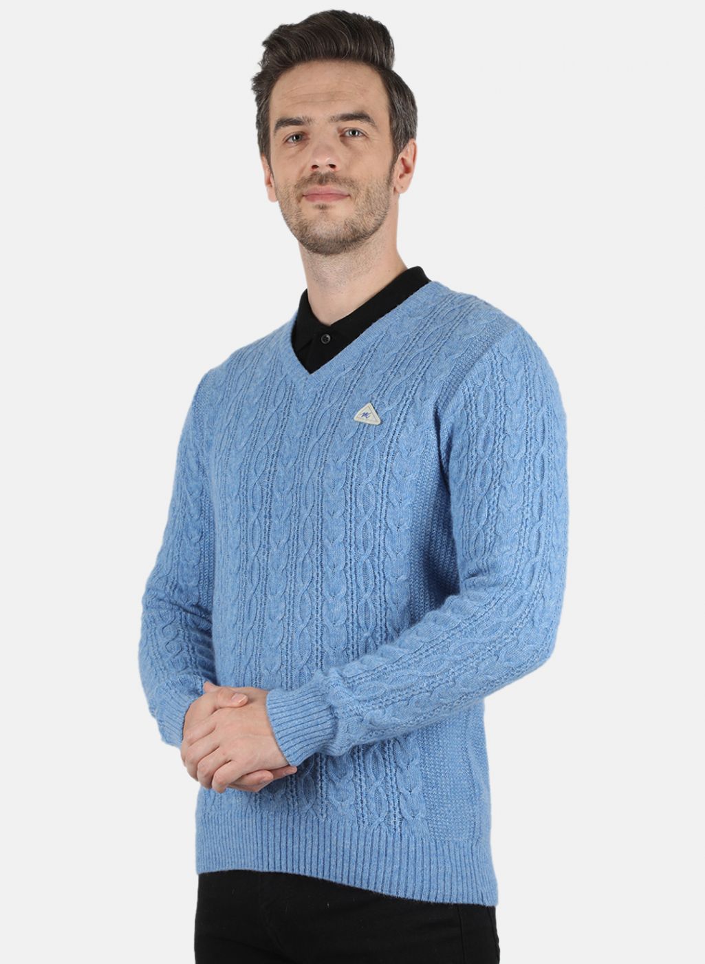 Men Blue Self Design Pullover