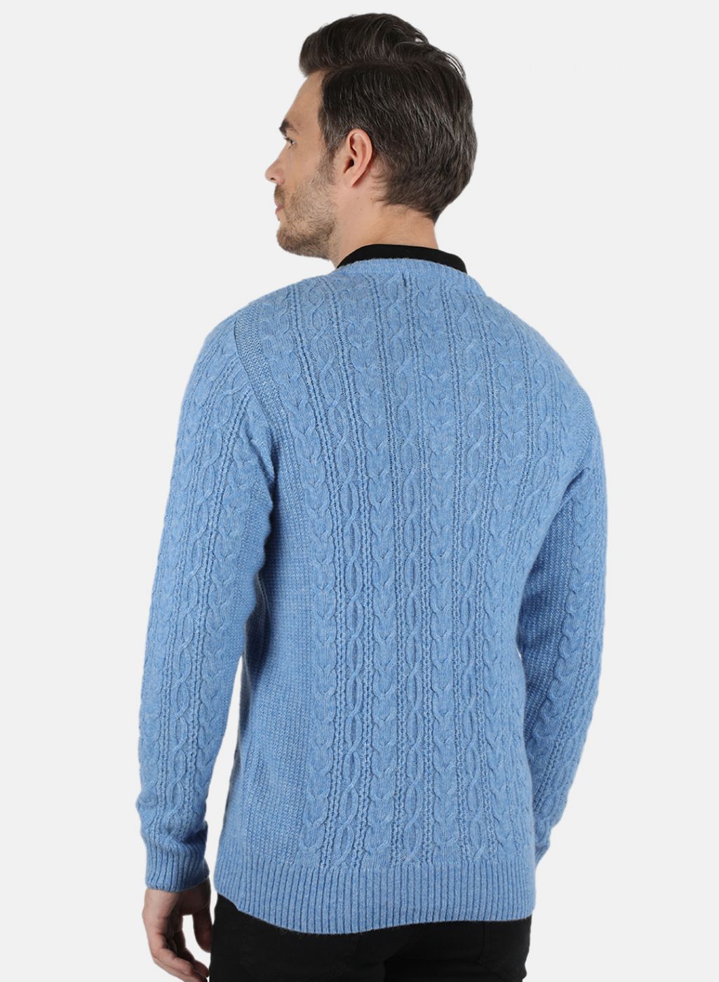 Men Blue Self Design Pullover