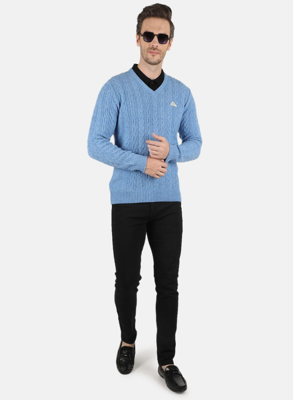 Men Blue Self Design Pullover