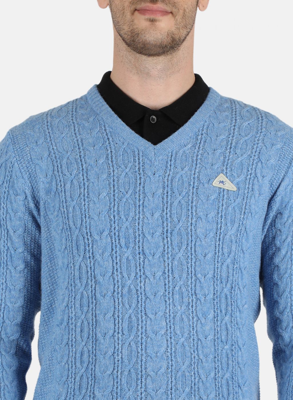 Men Blue Self Design Pullover