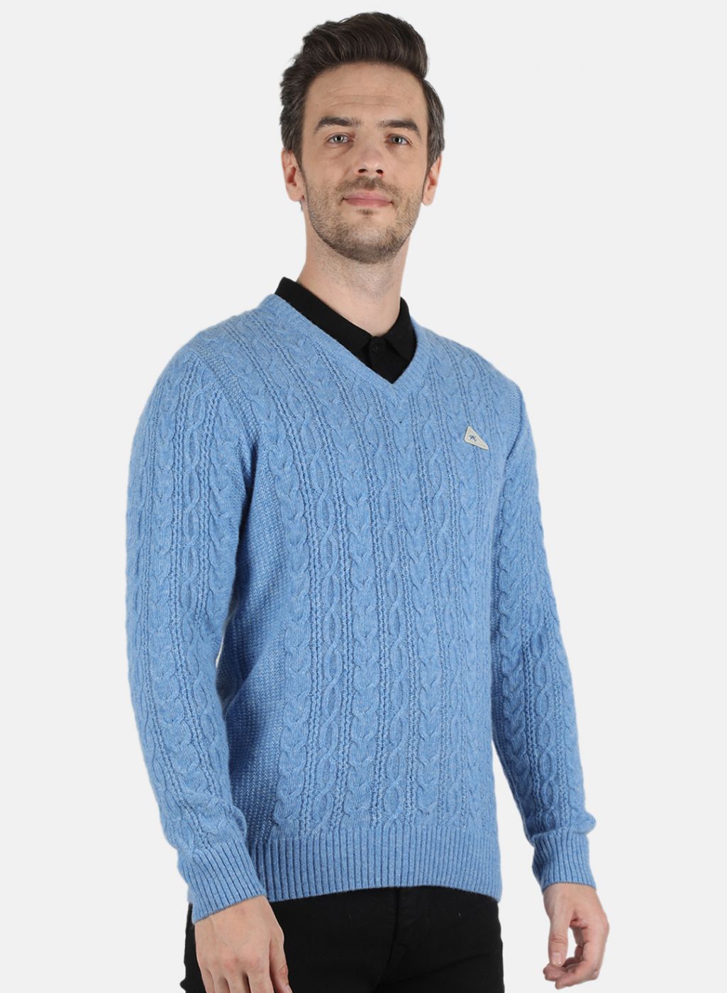 Men Blue Self Design Pullover