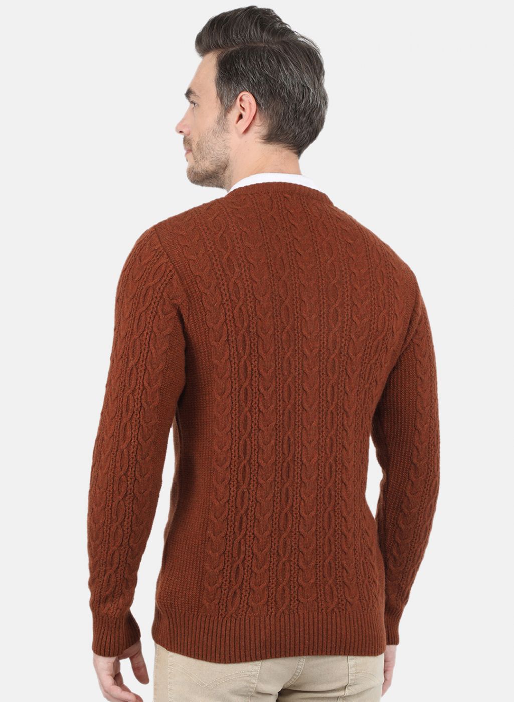 Men Brown Self Design Pullover